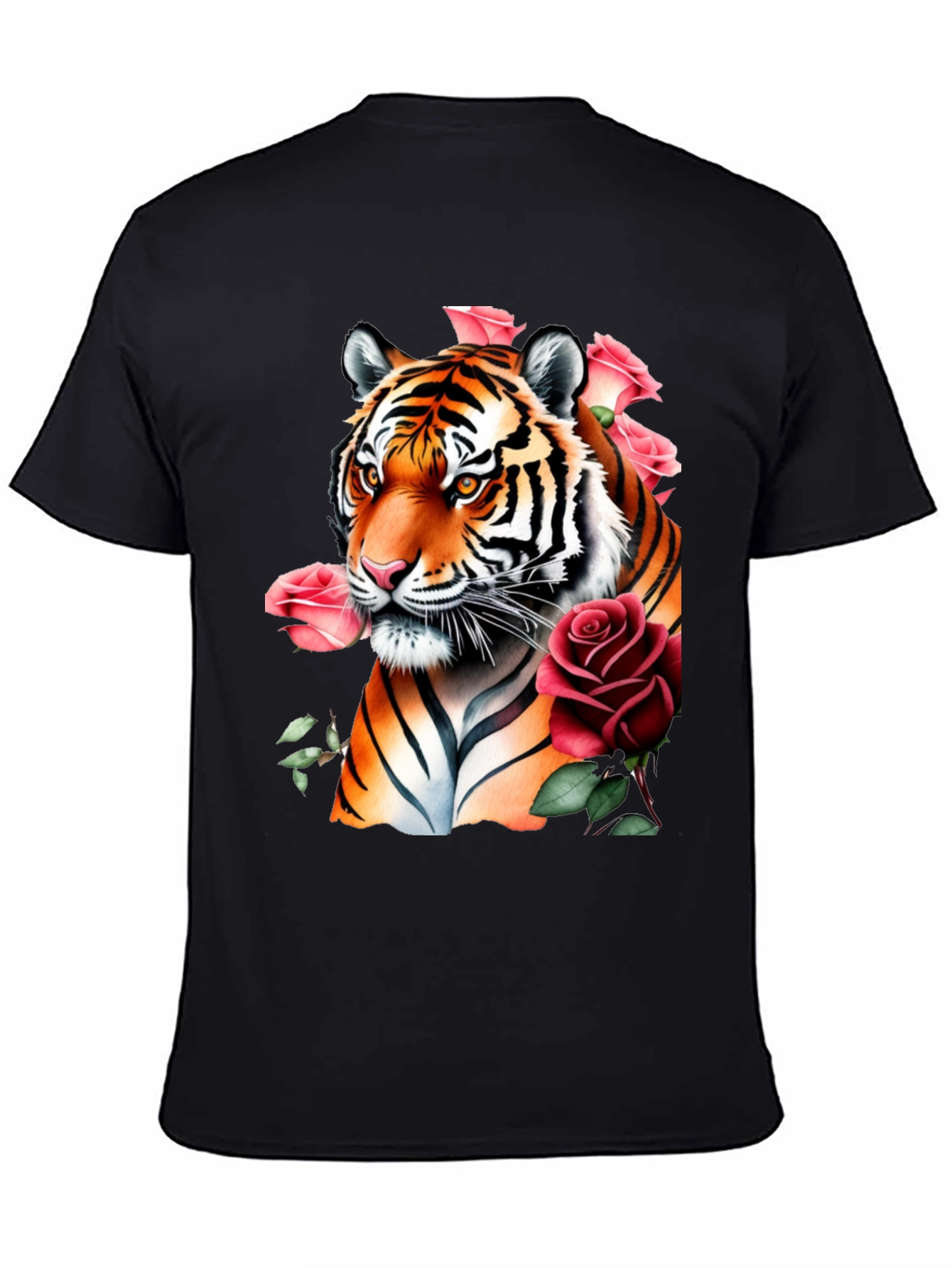 Tiger & Roses Graphic Print Black T-Shirt