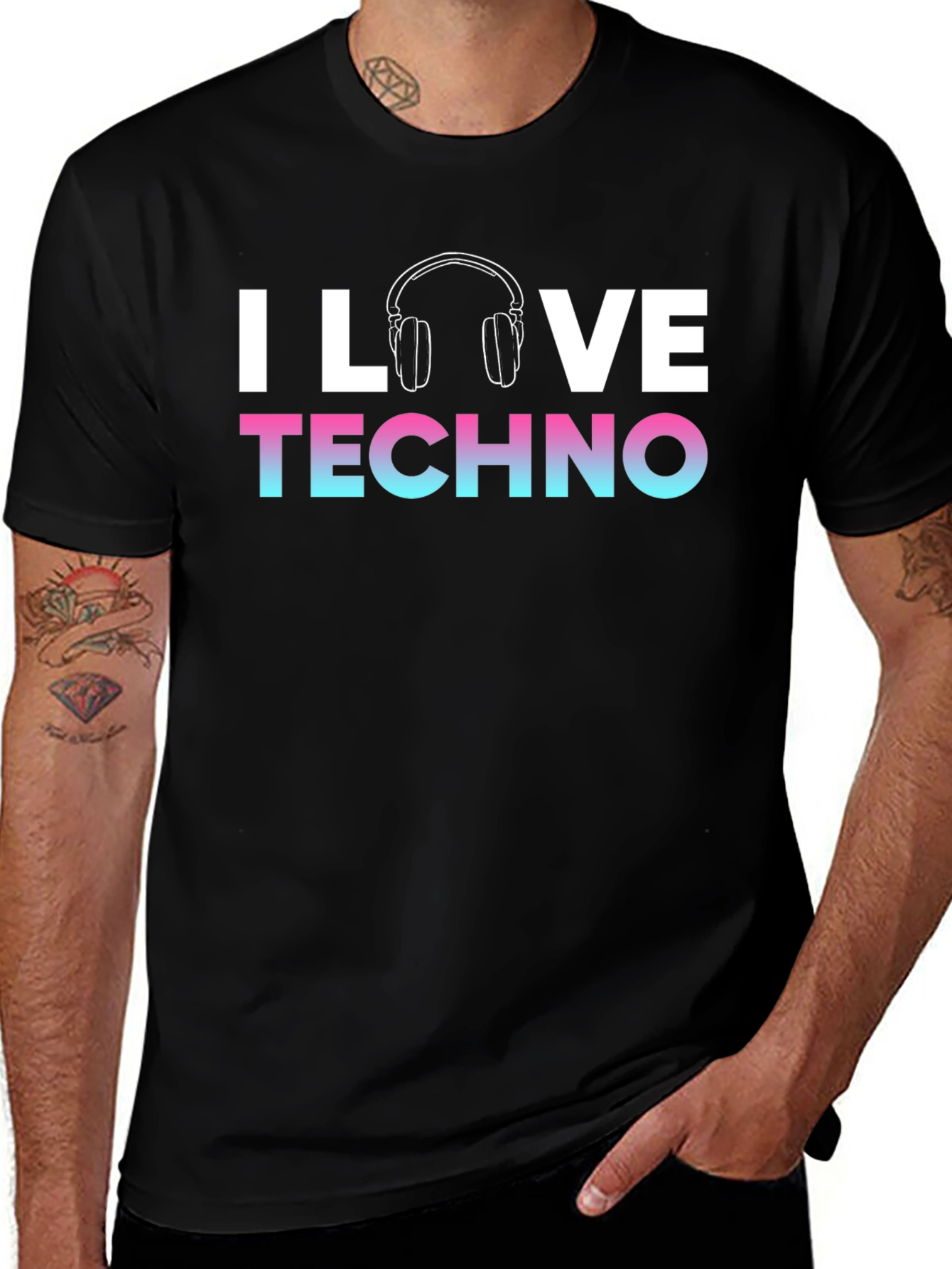 I Love Techno Graphic T-Shirt Music DJ Rave