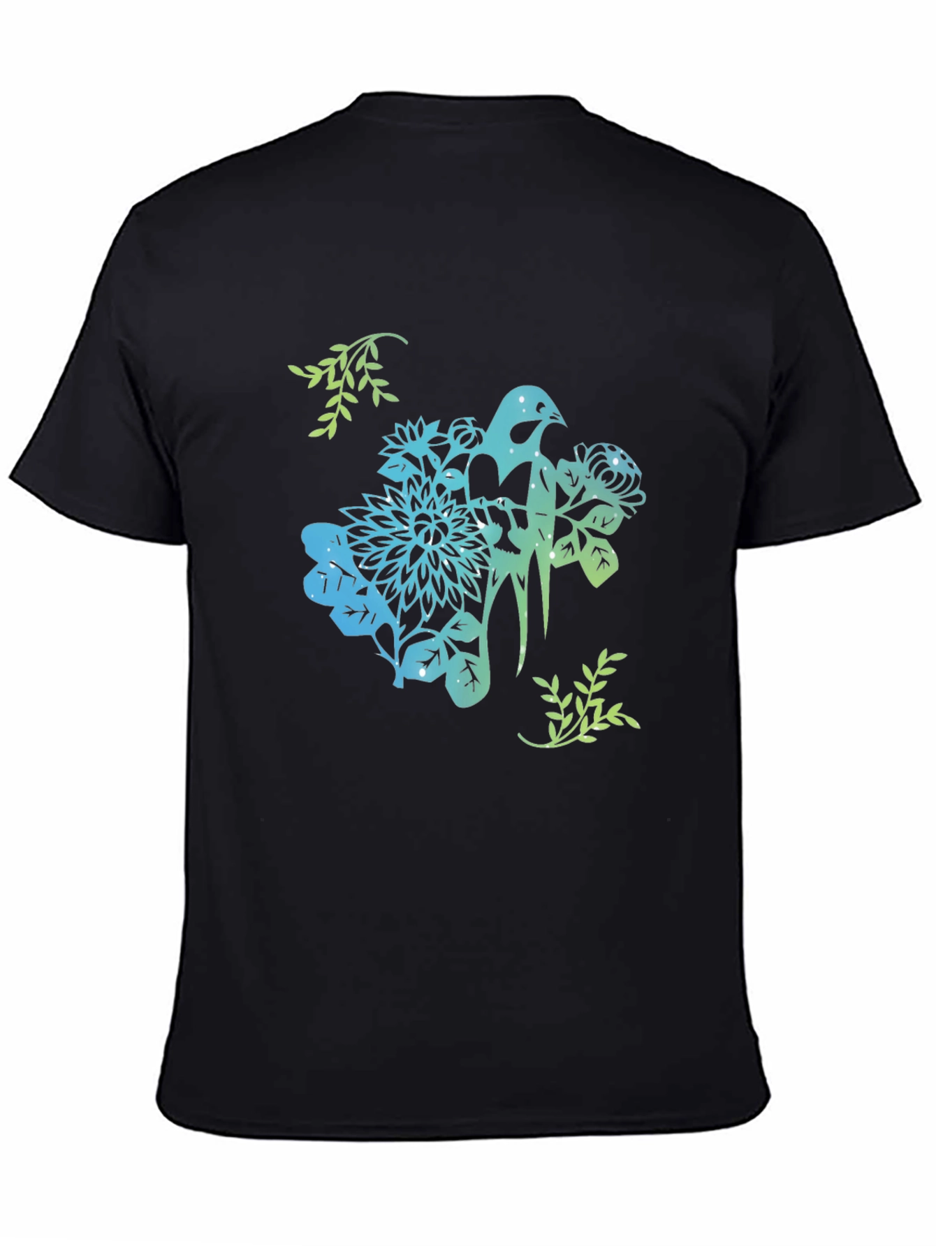 Bird & Floral Graphic Black T-Shirt