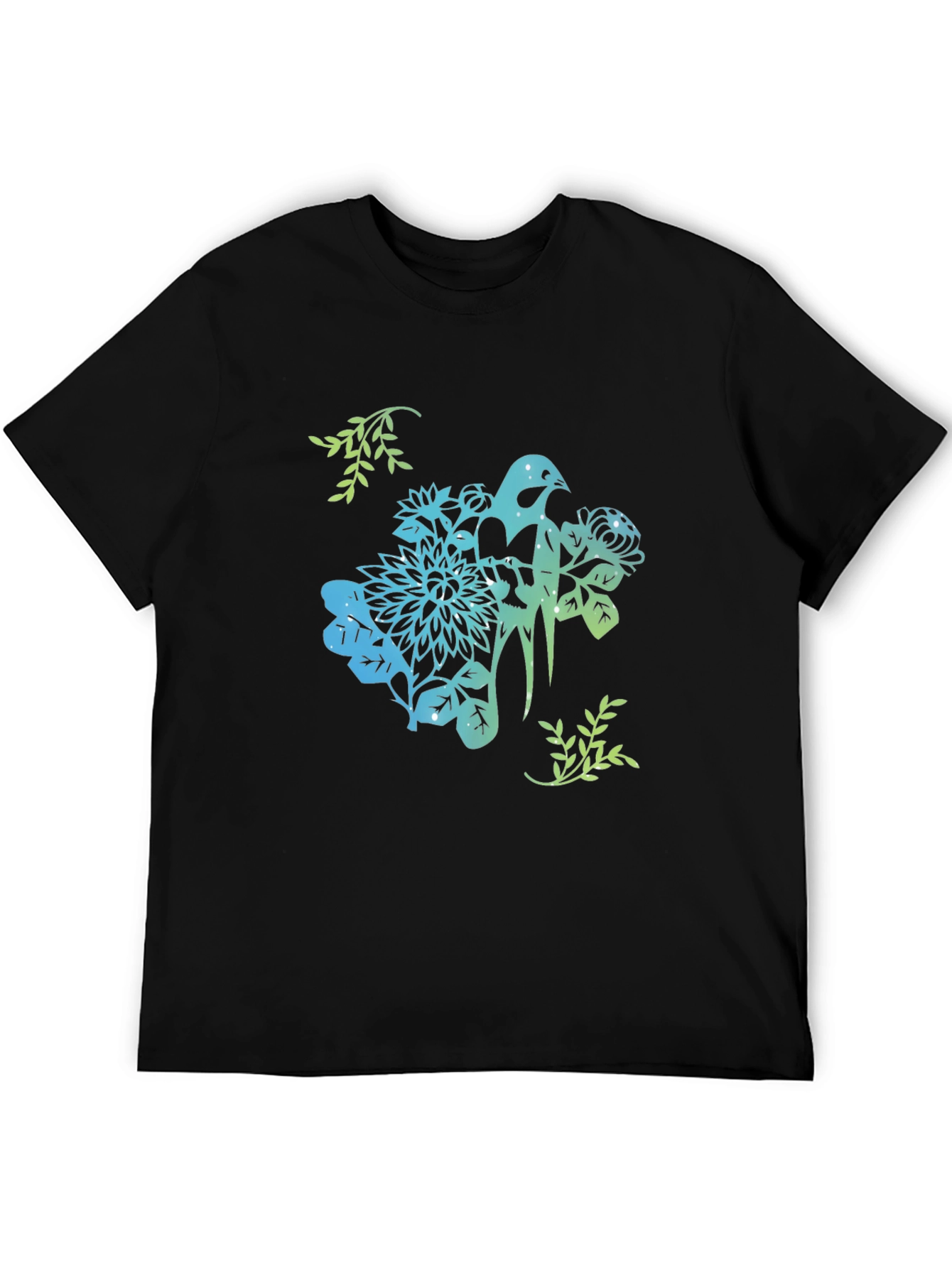 Bird & Floral Graphic Black T-Shirt