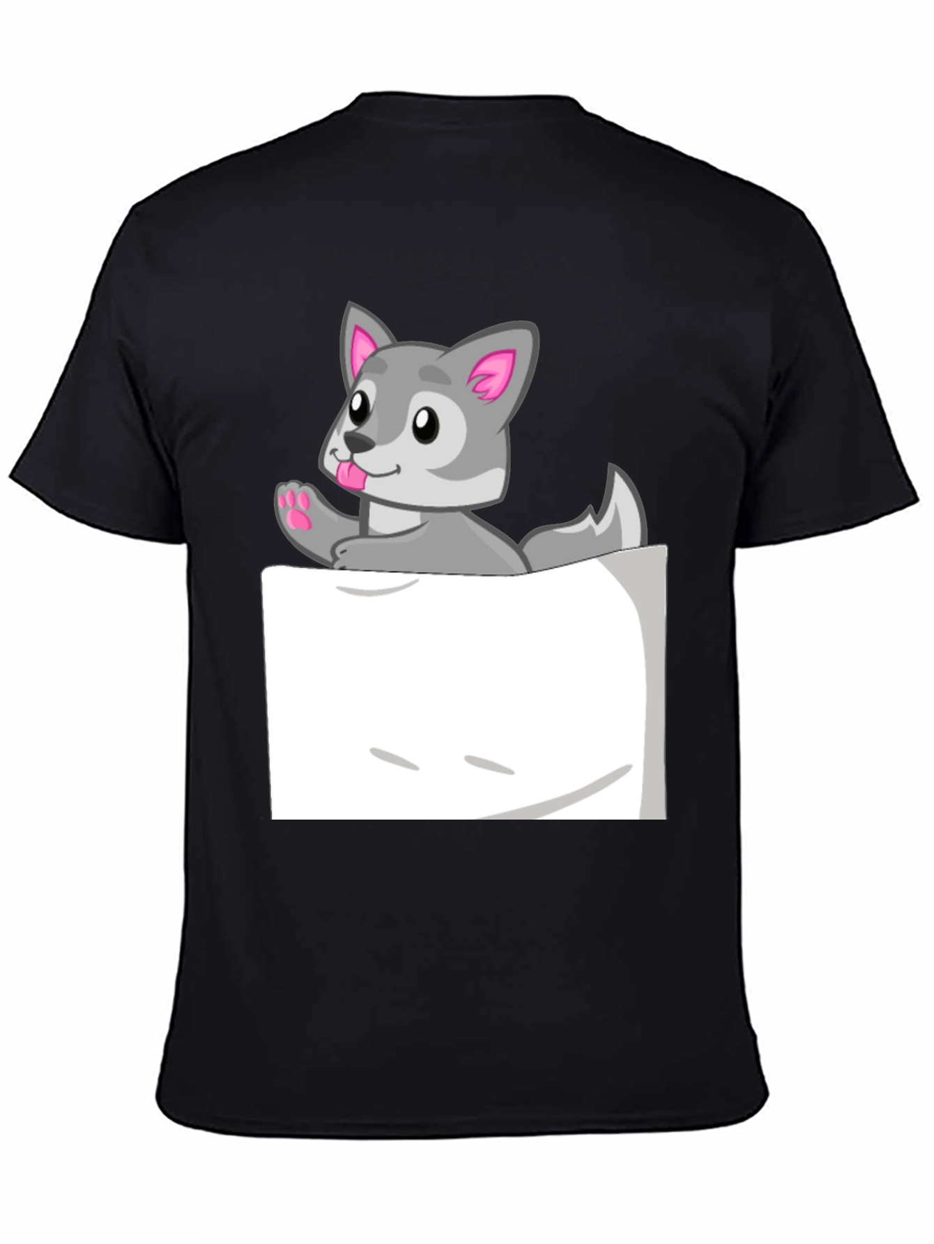 Cute Wolf Pocket Graphic Tee - Fun Animal Design!
