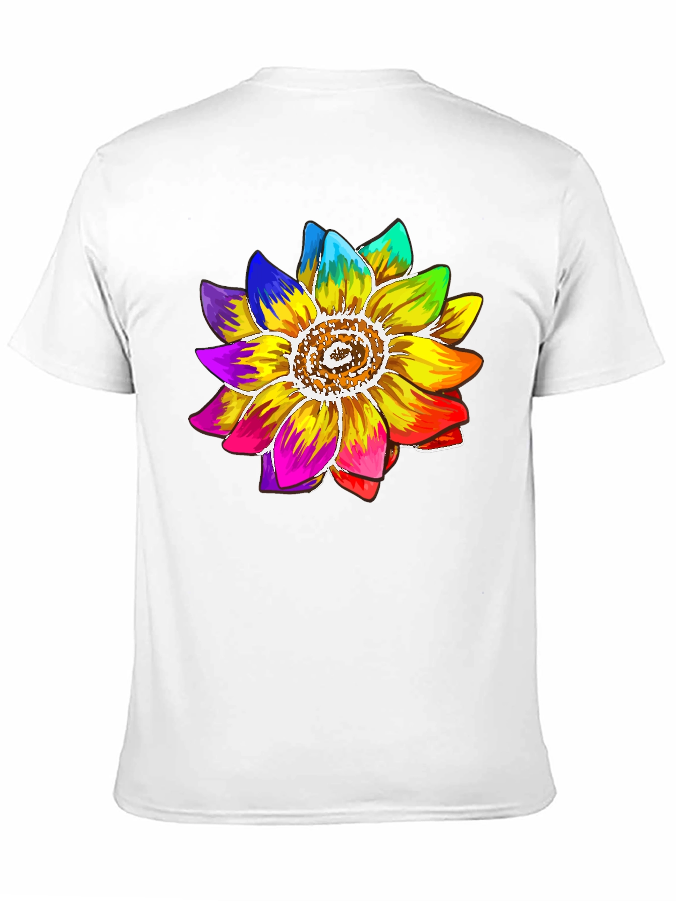 Rainbow Sunflower Graphic Tee - Black Cotton Blend Shirt