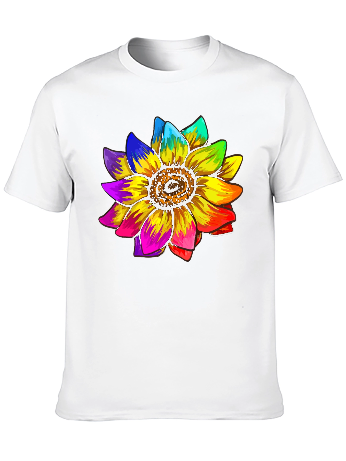 Rainbow Sunflower Graphic Tee - Black Cotton Blend Shirt