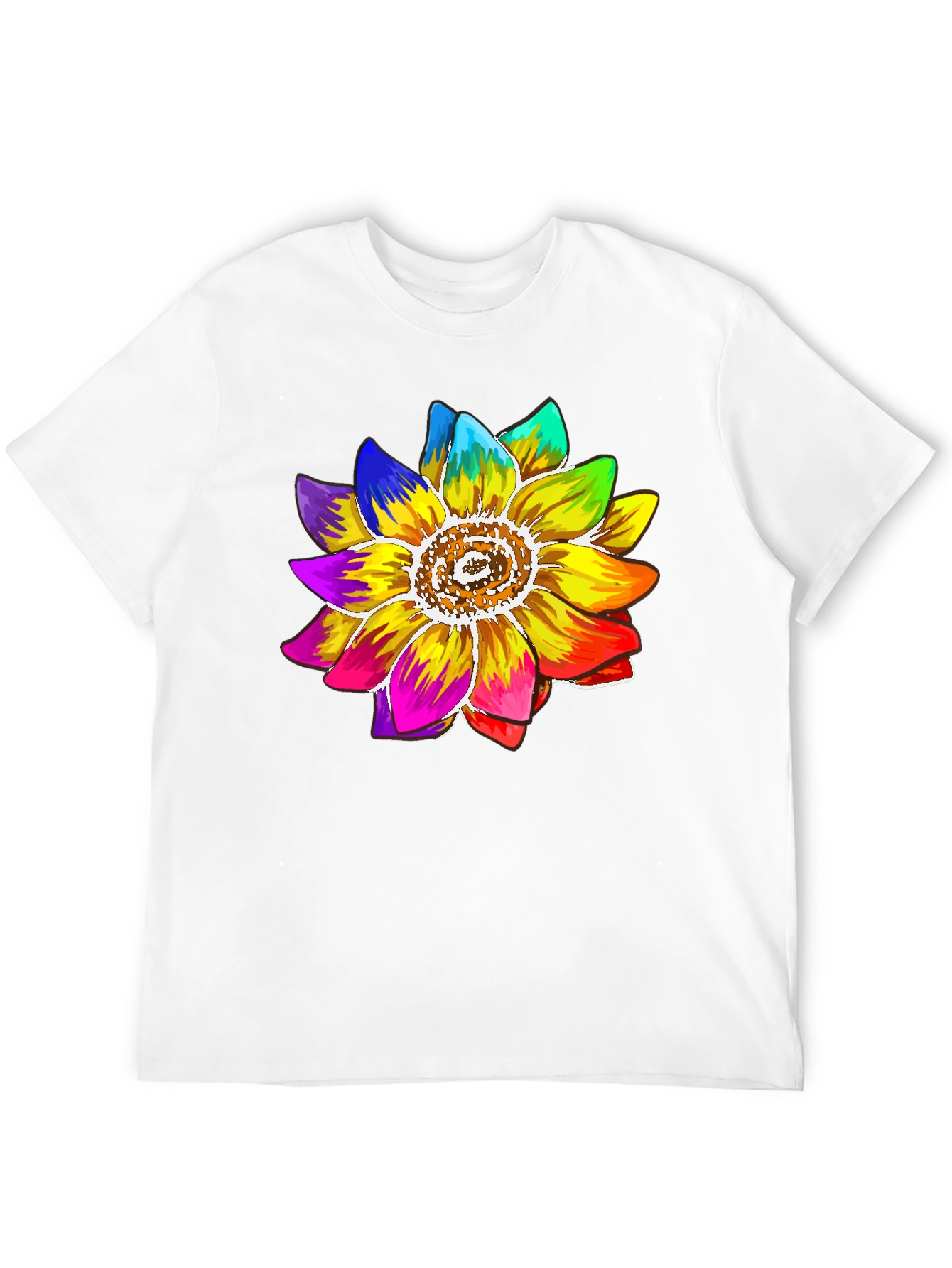 Rainbow Sunflower Graphic Tee - Black Cotton Blend Shirt