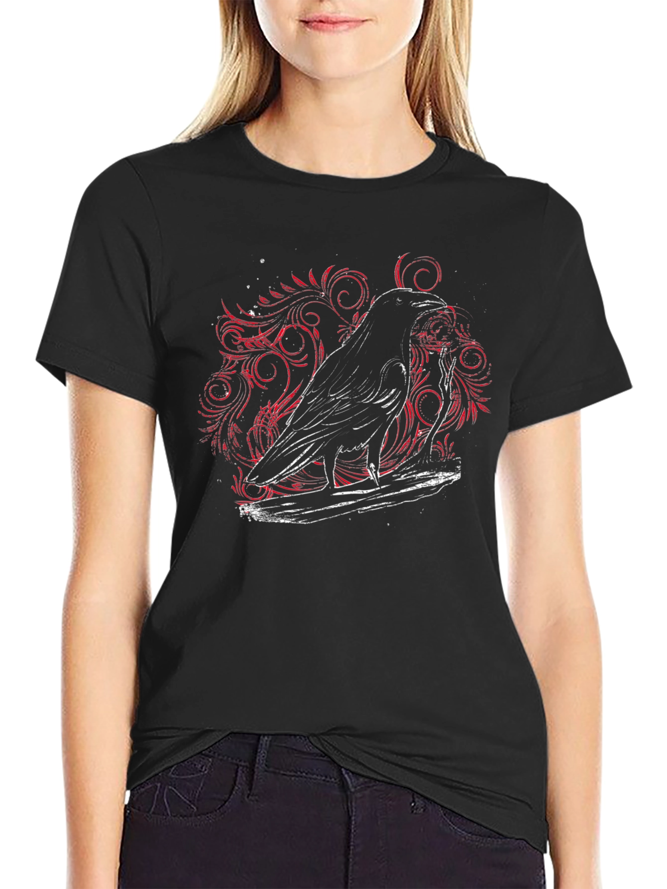 Raven Graphic Tee - Gothic Style Print