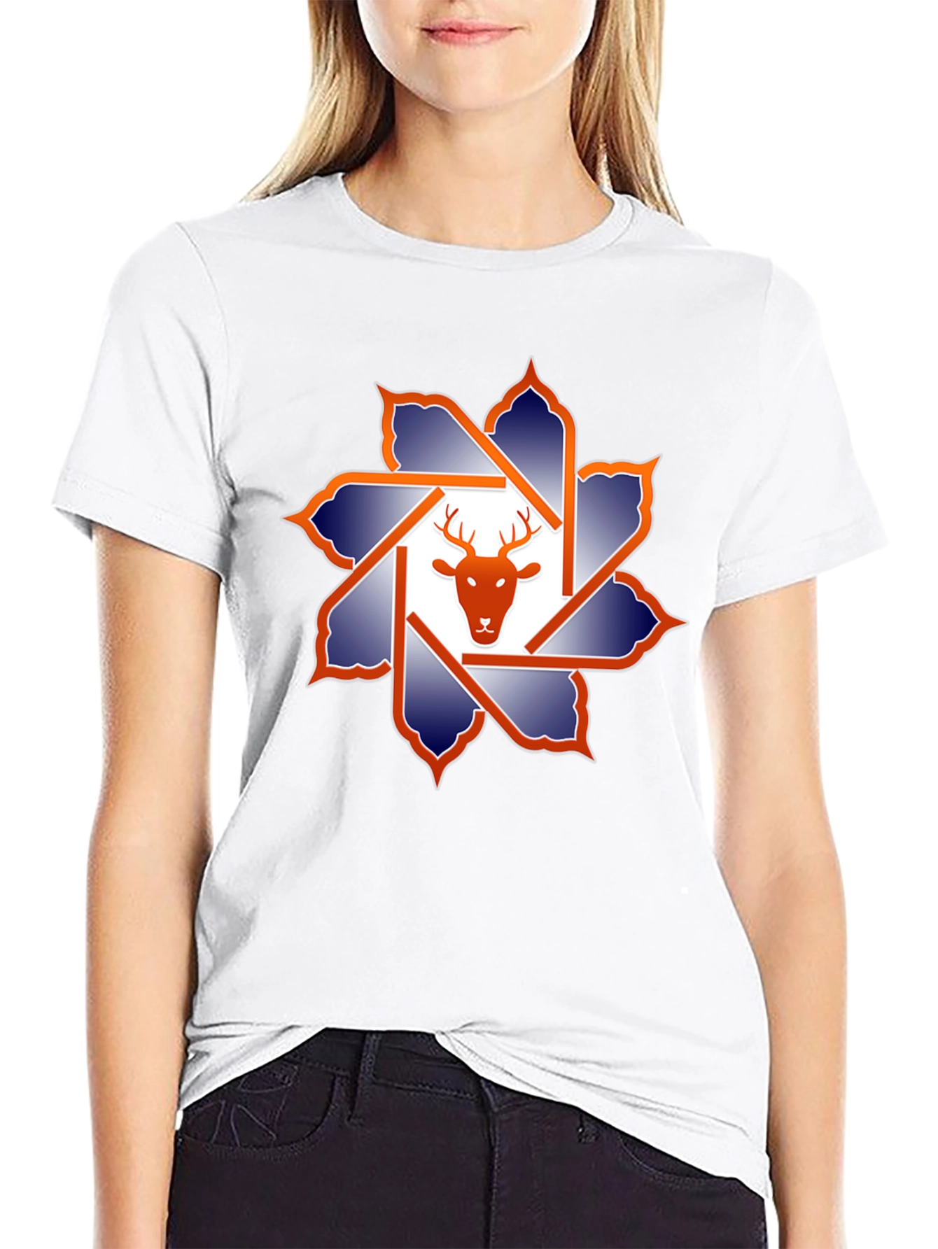 Deer Head Geometric Graphic T-Shirt