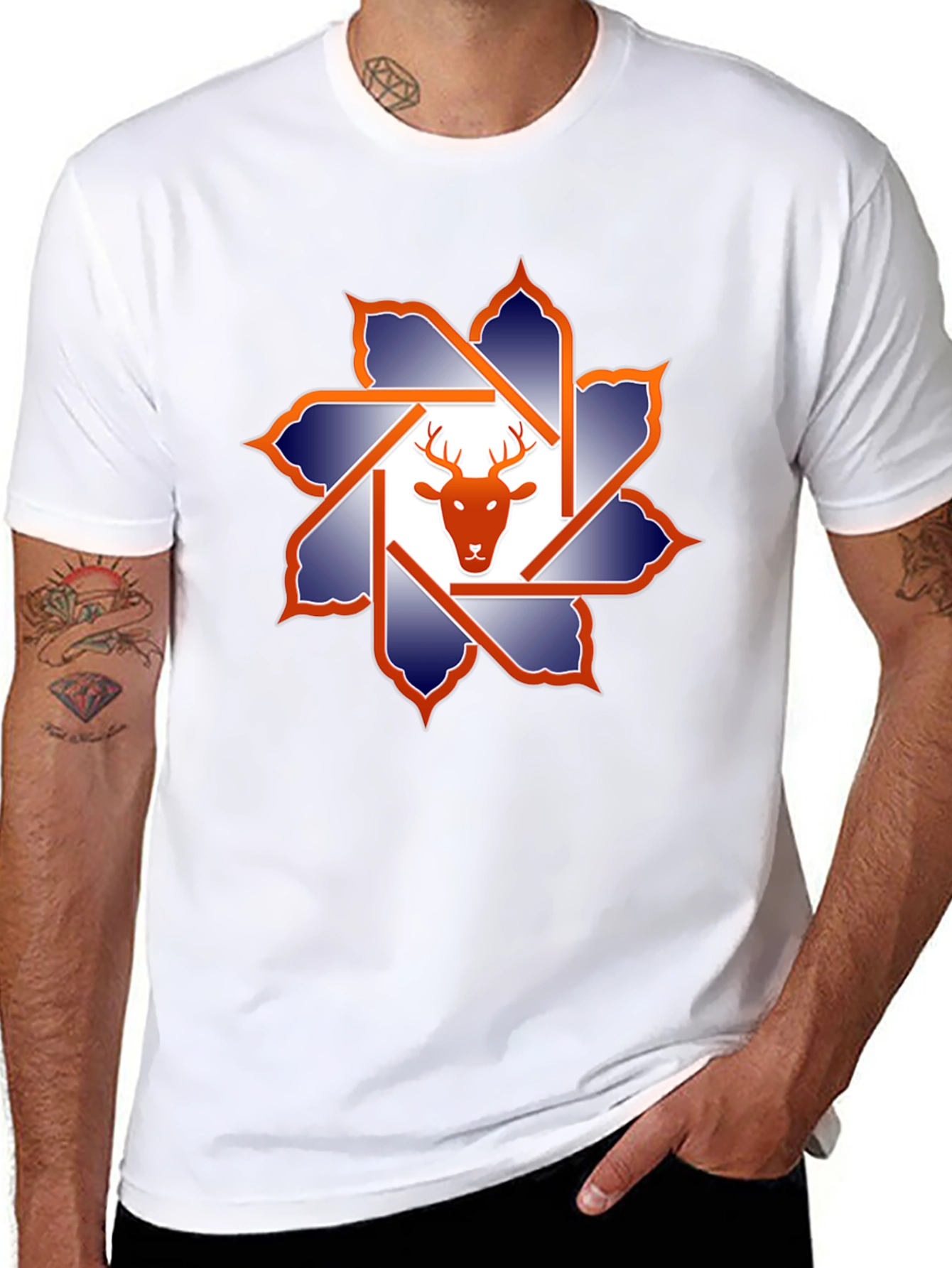 Deer Head Geometric Graphic T-Shirt