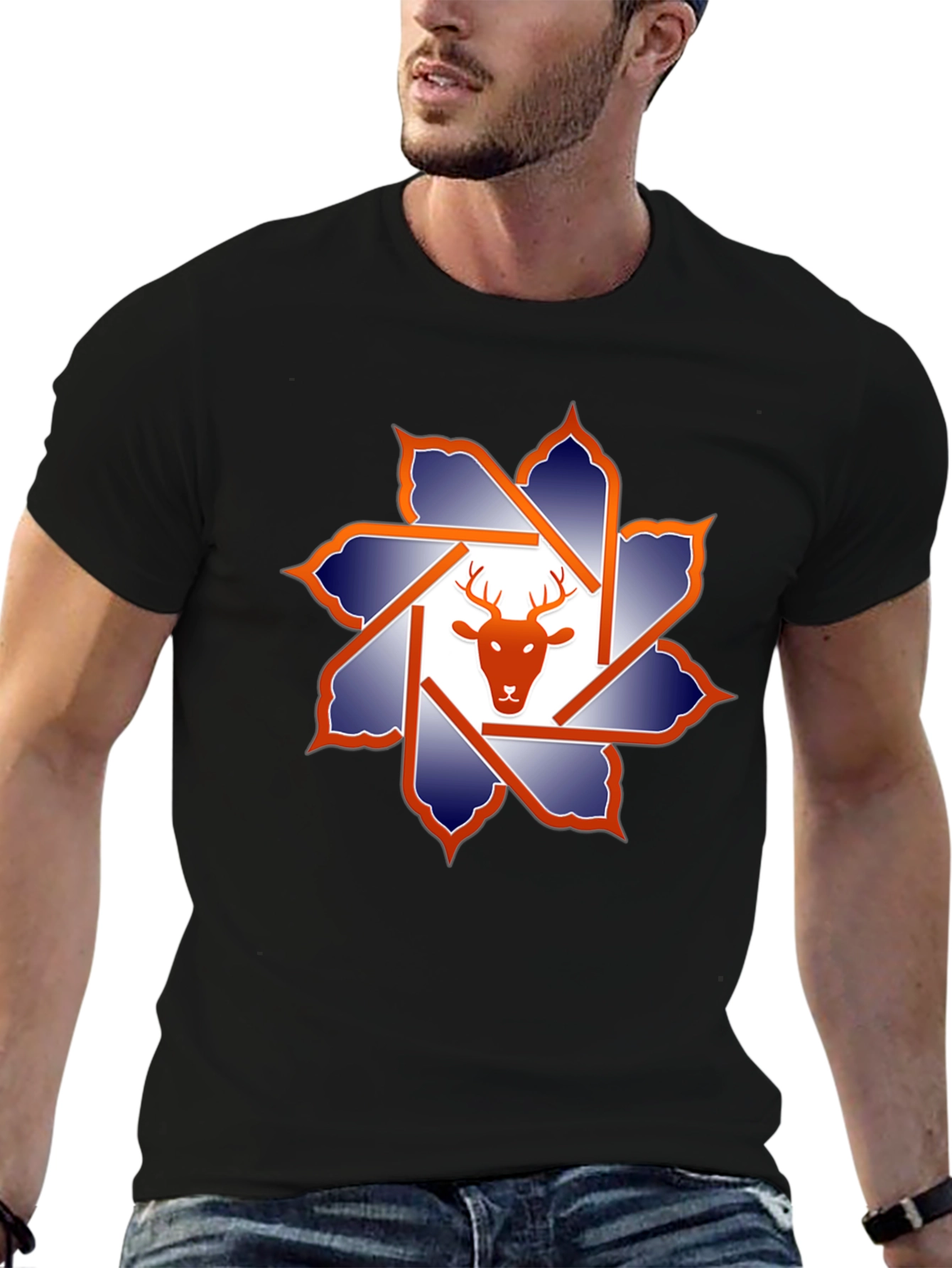 Deer Head Geometric Graphic T-Shirt