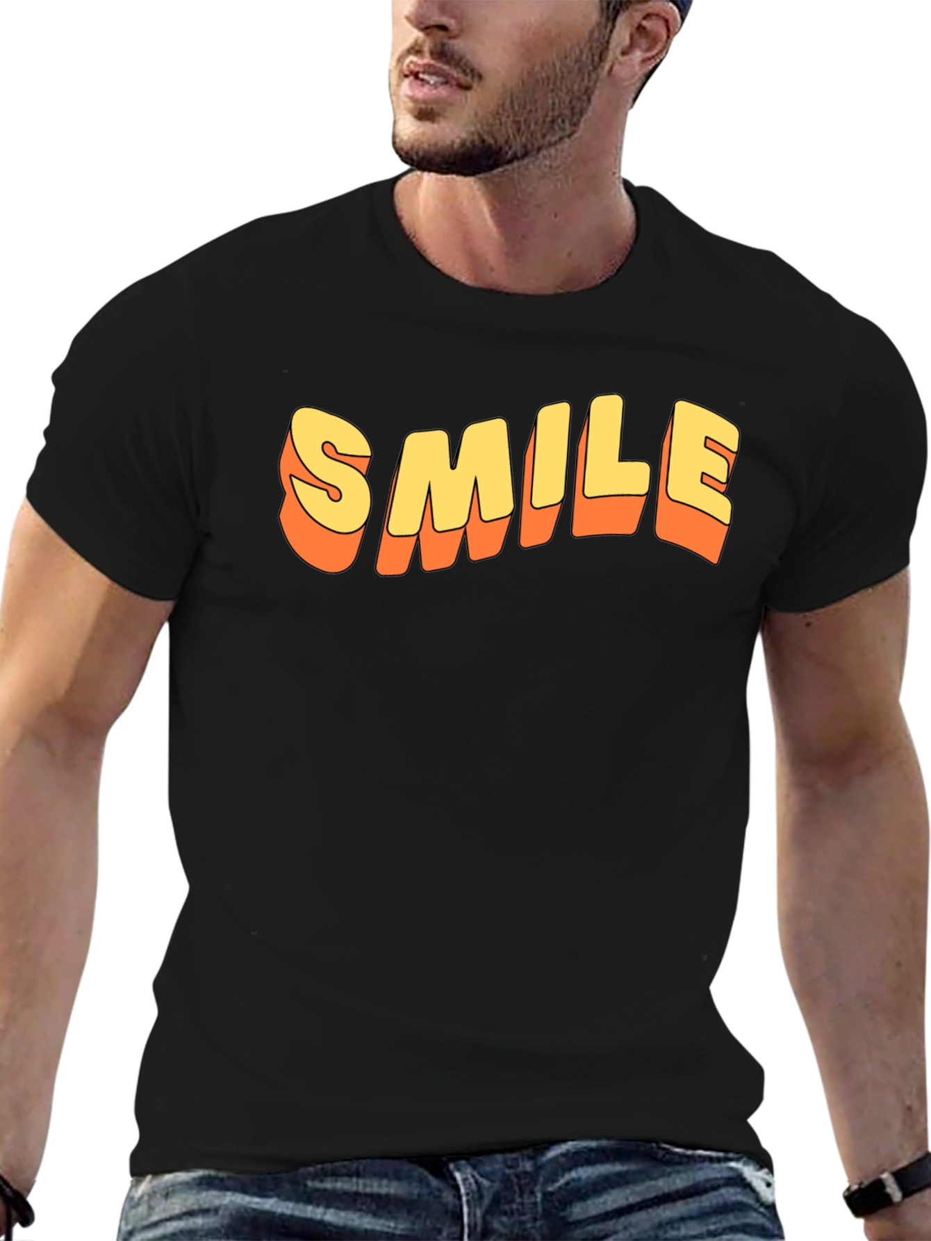 Retro SMILE Graphic Tee - Black Cotton Blend