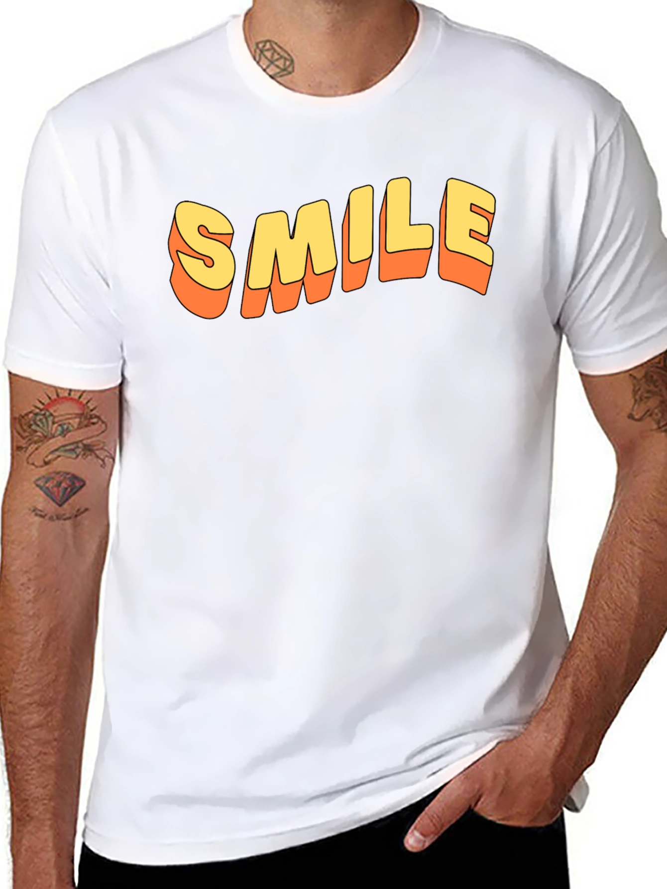 Retro SMILE Graphic Tee - Black Cotton Blend