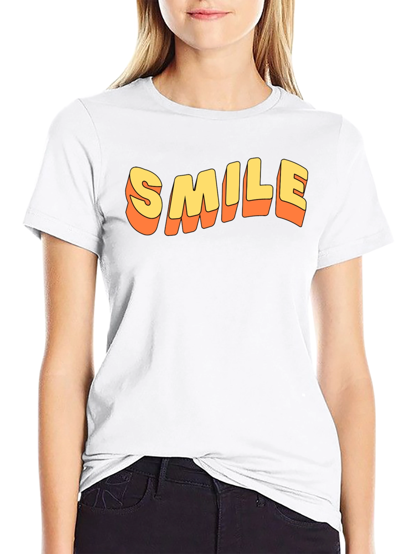 Retro SMILE Graphic Tee - Black Cotton Blend