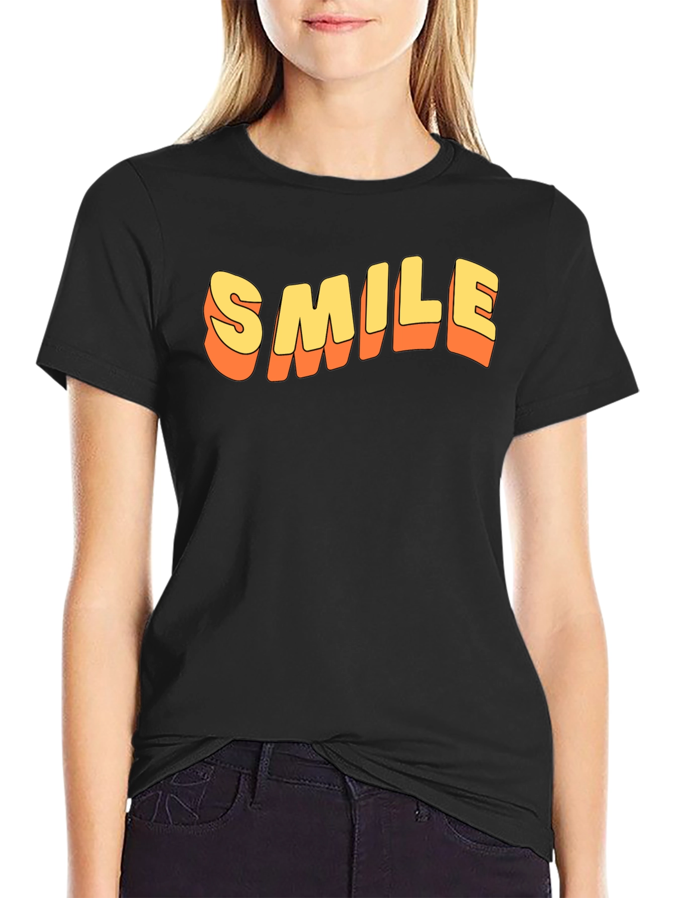 Retro SMILE Graphic Tee - Black Cotton Blend