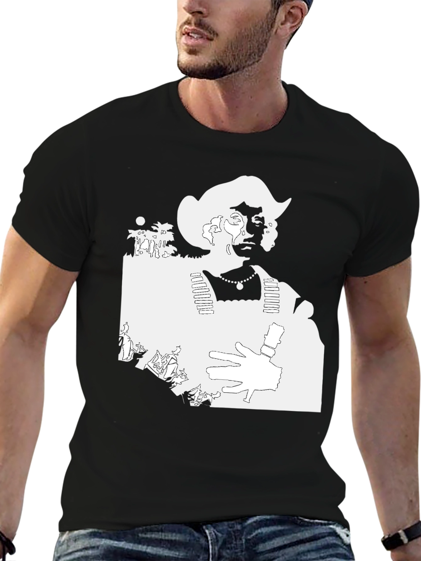Graphic Tee: Retro Cowboy Silhouette Black T-Shirt