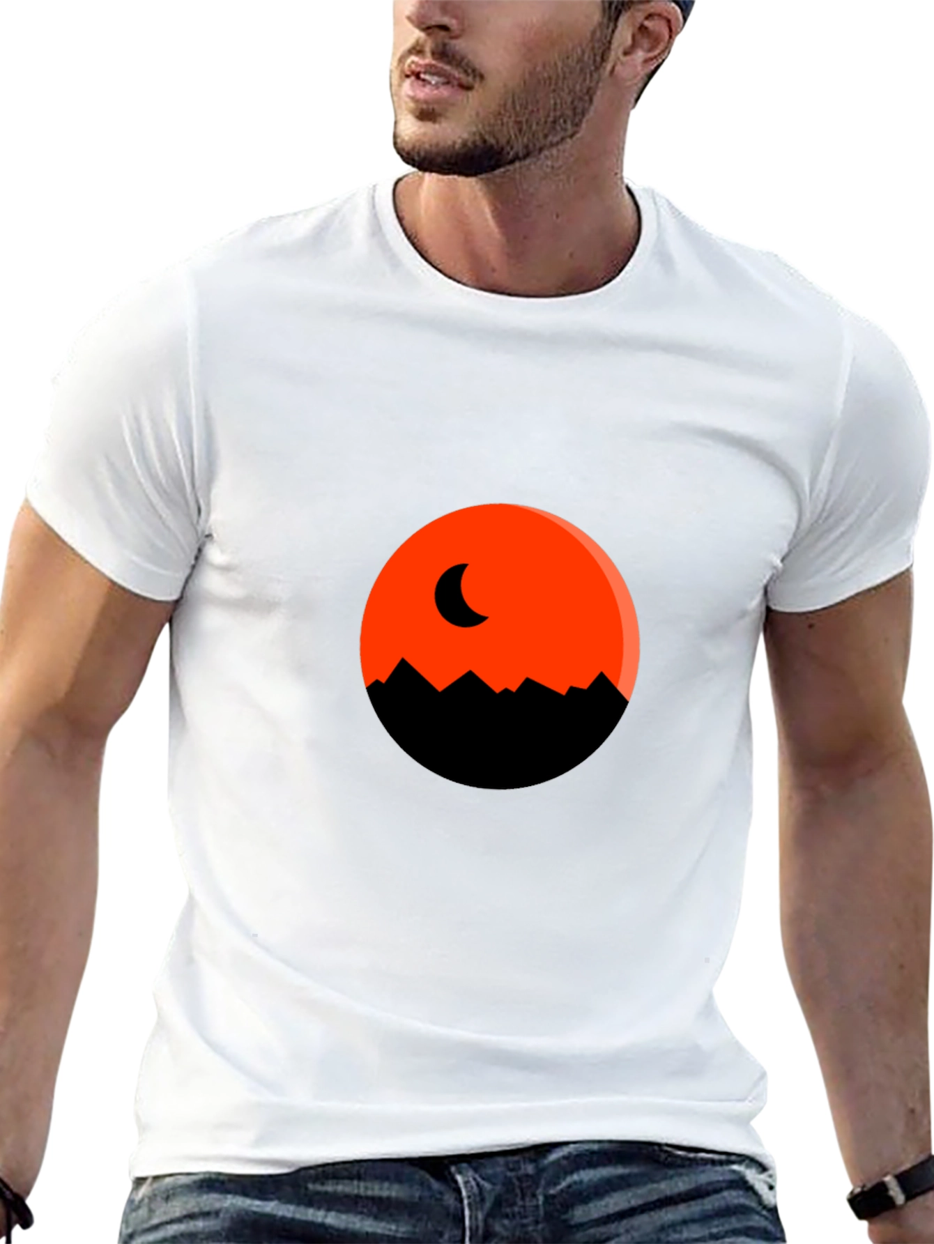 Orange Moon Mountain Black T-Shirt