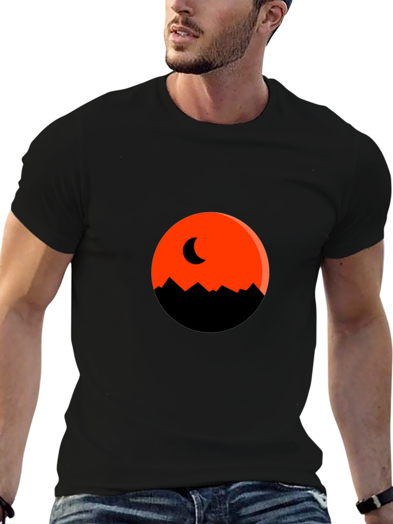 Orange Moon Mountain Black T-Shirt