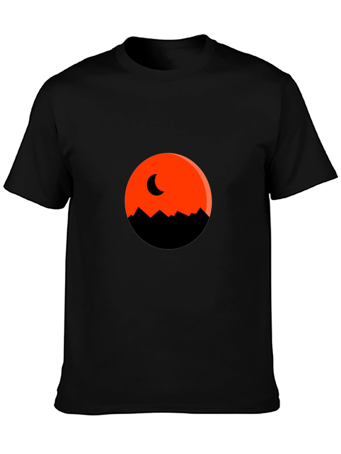 Orange Moon Mountain Black T-Shirt