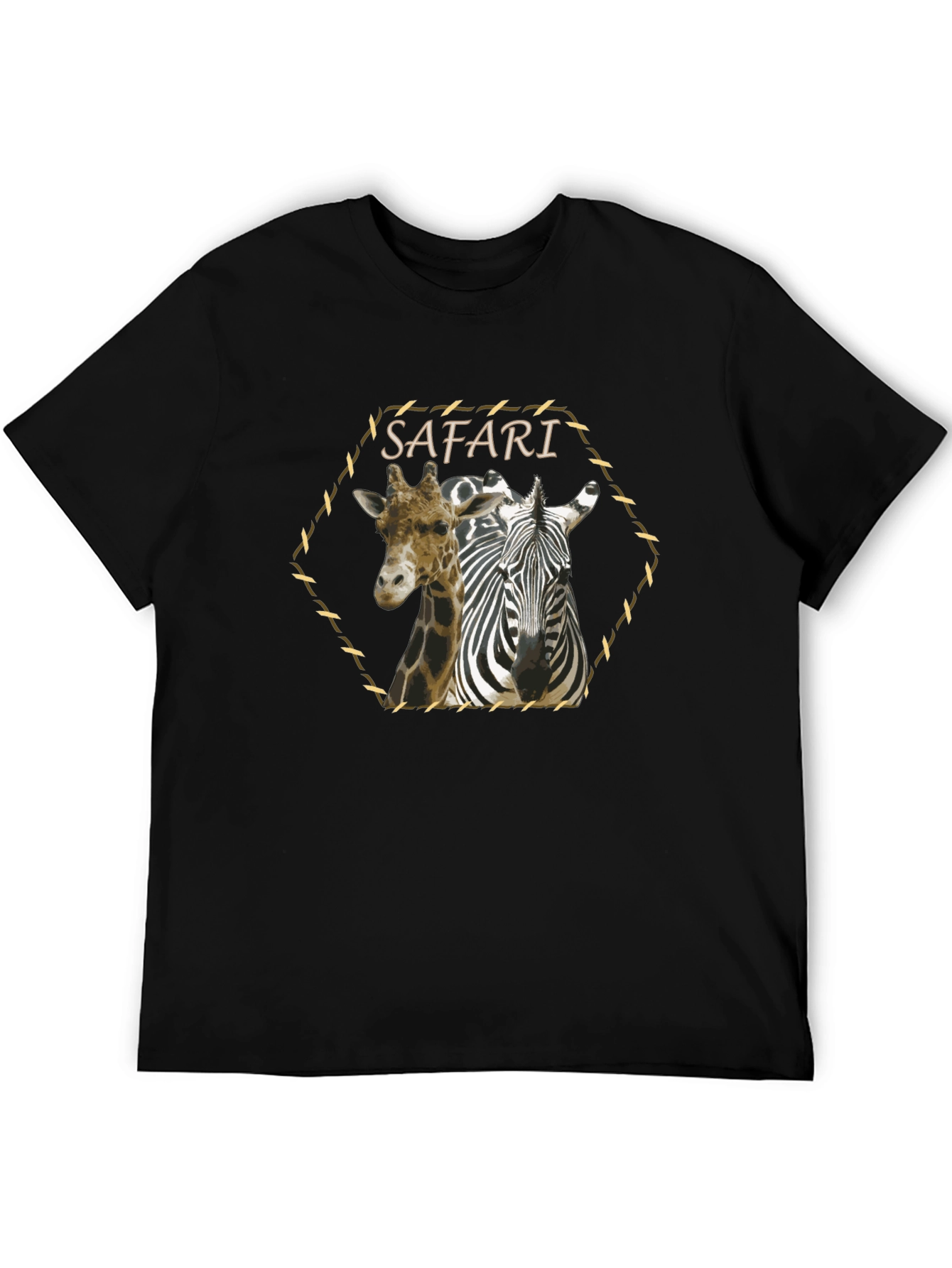 Safari Giraffe Zebra Graphic Print Black T-Shirt