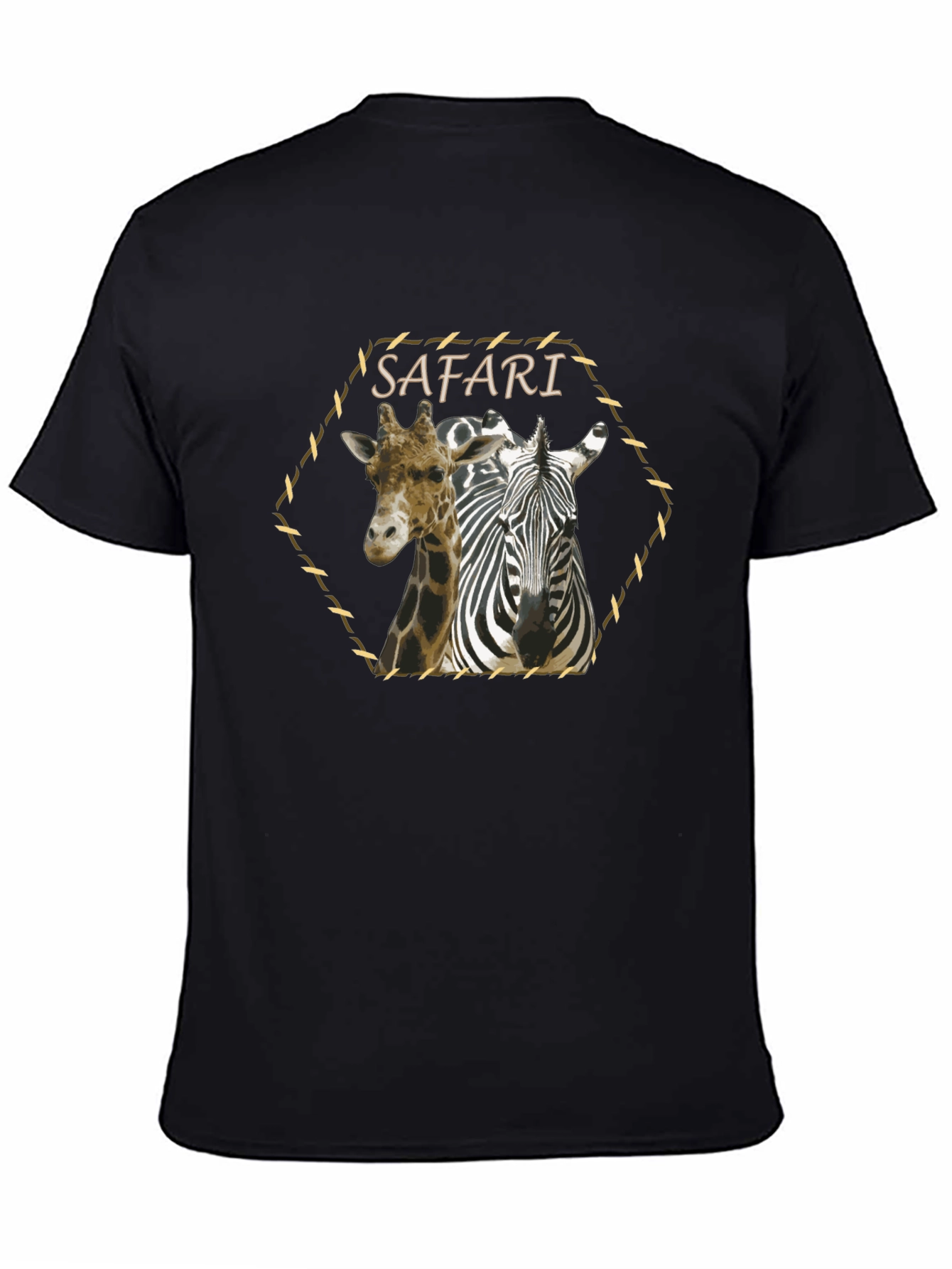 Safari Giraffe Zebra Graphic Print Black T-Shirt