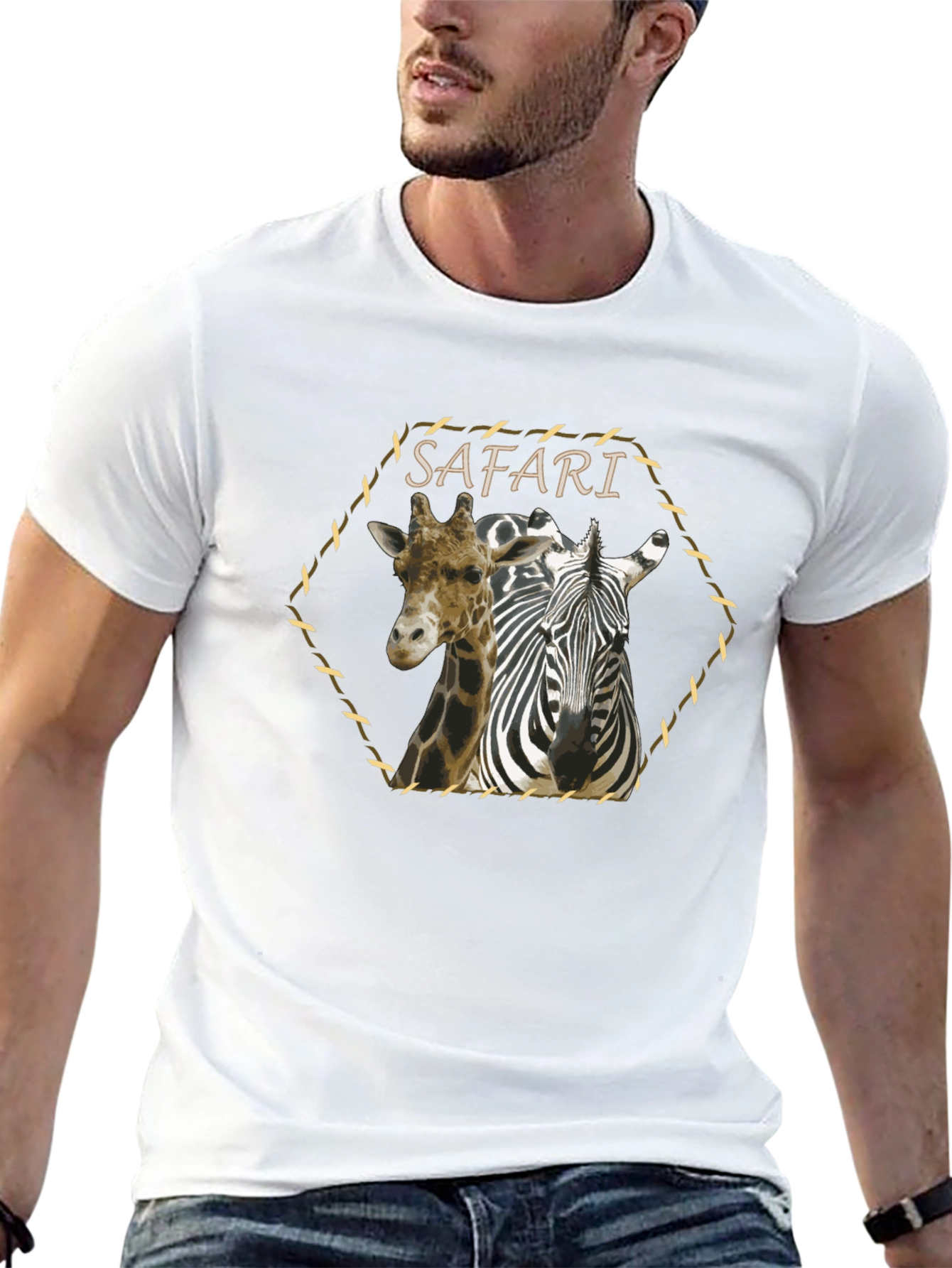 Safari Giraffe Zebra Graphic Print Black T-Shirt