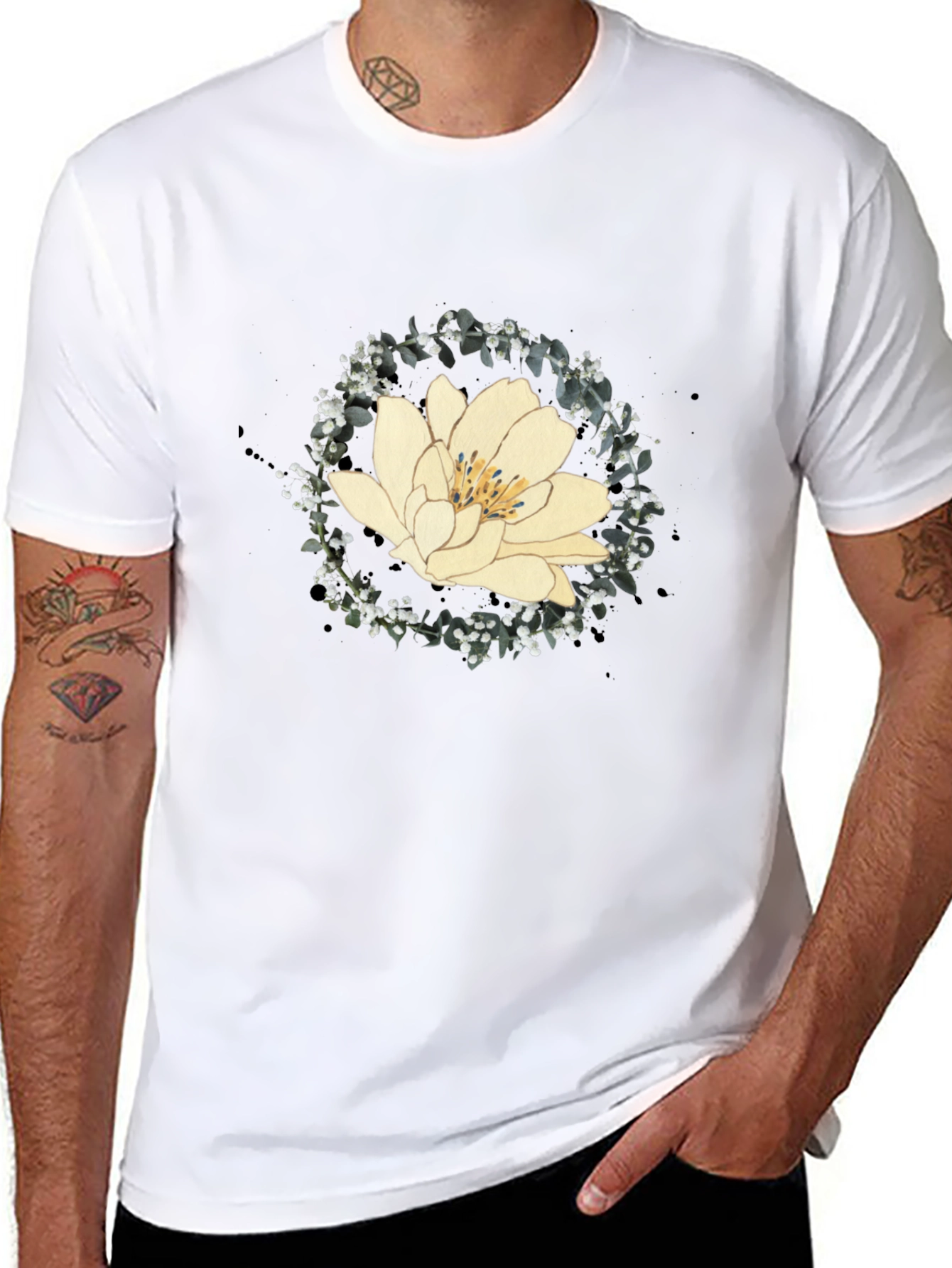 Lotus Flower Graphic Tee - Black Cotton Blend