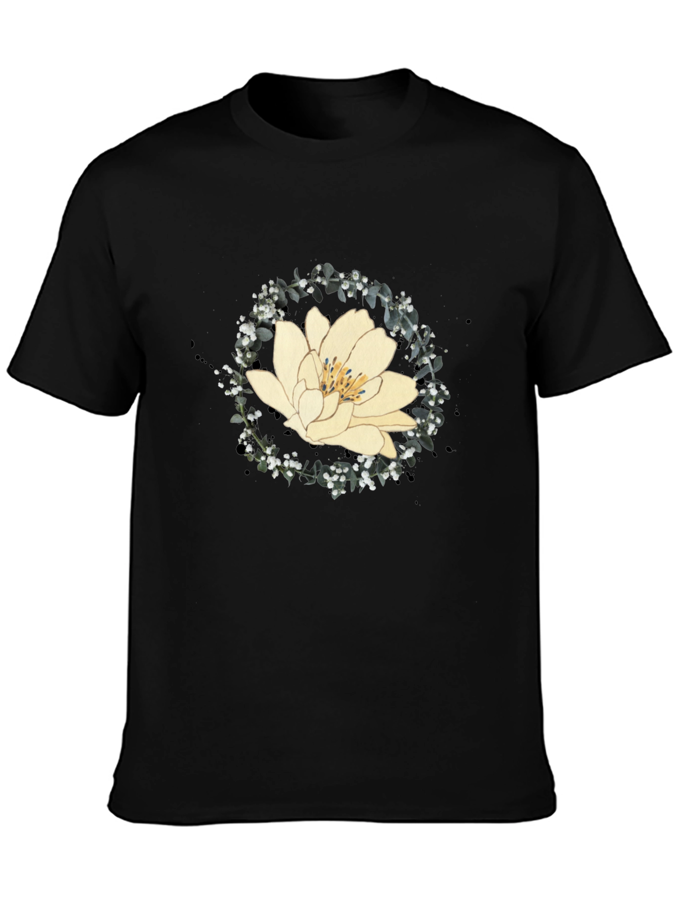 Lotus Flower Graphic Tee - Black Cotton Blend