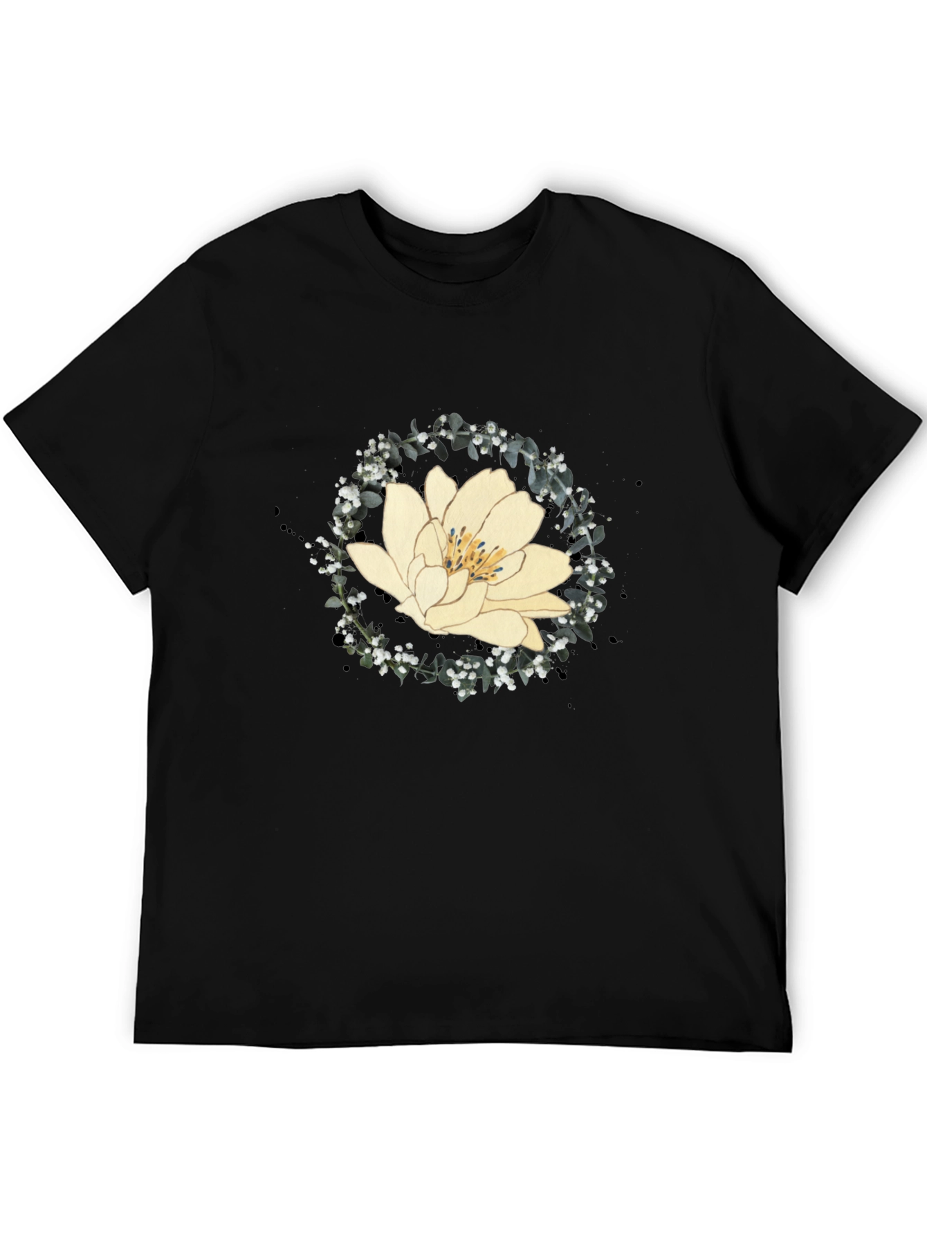 Lotus Flower Graphic Tee - Black Cotton Blend