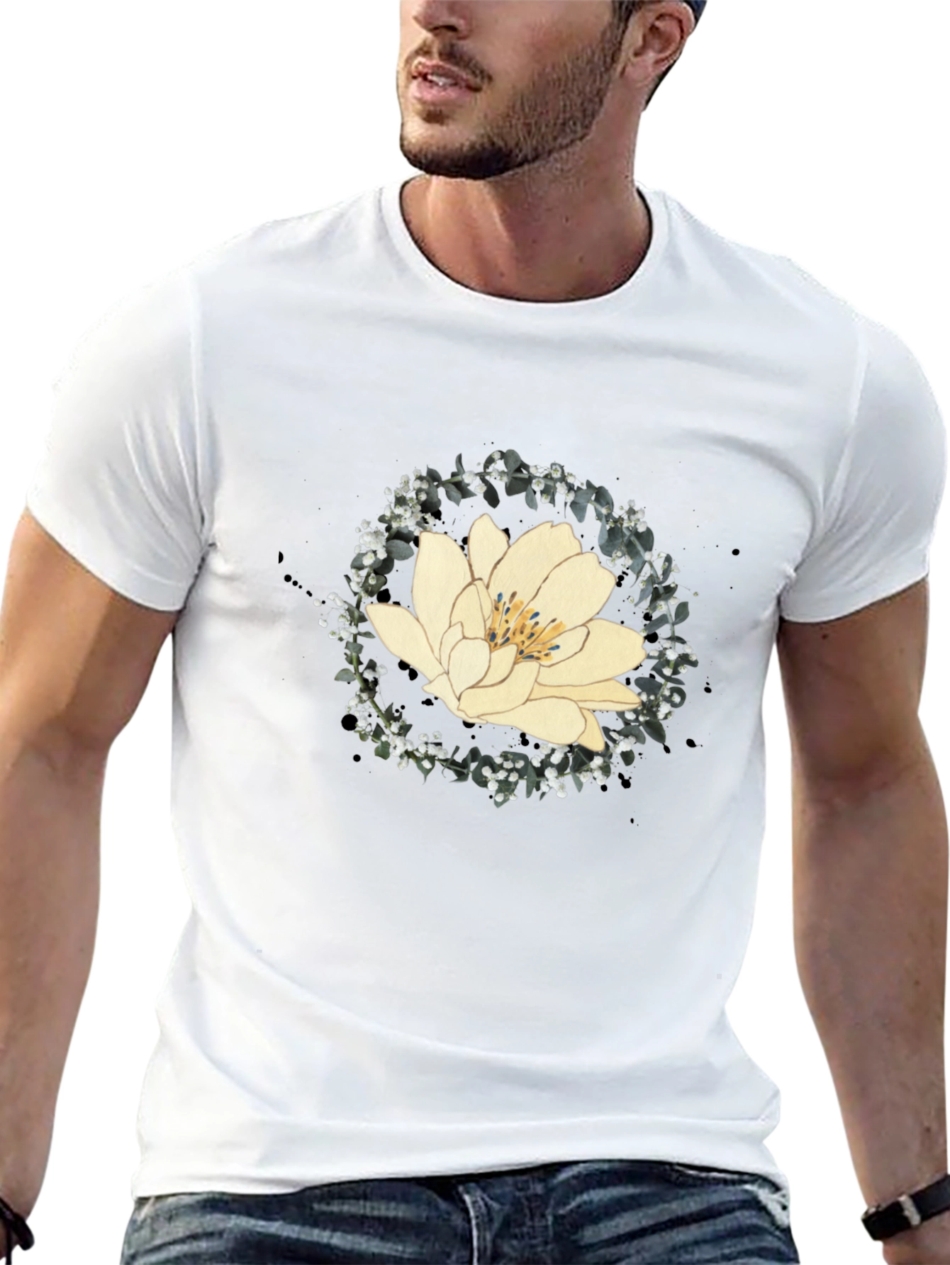 Lotus Flower Graphic Tee - Black Cotton Blend