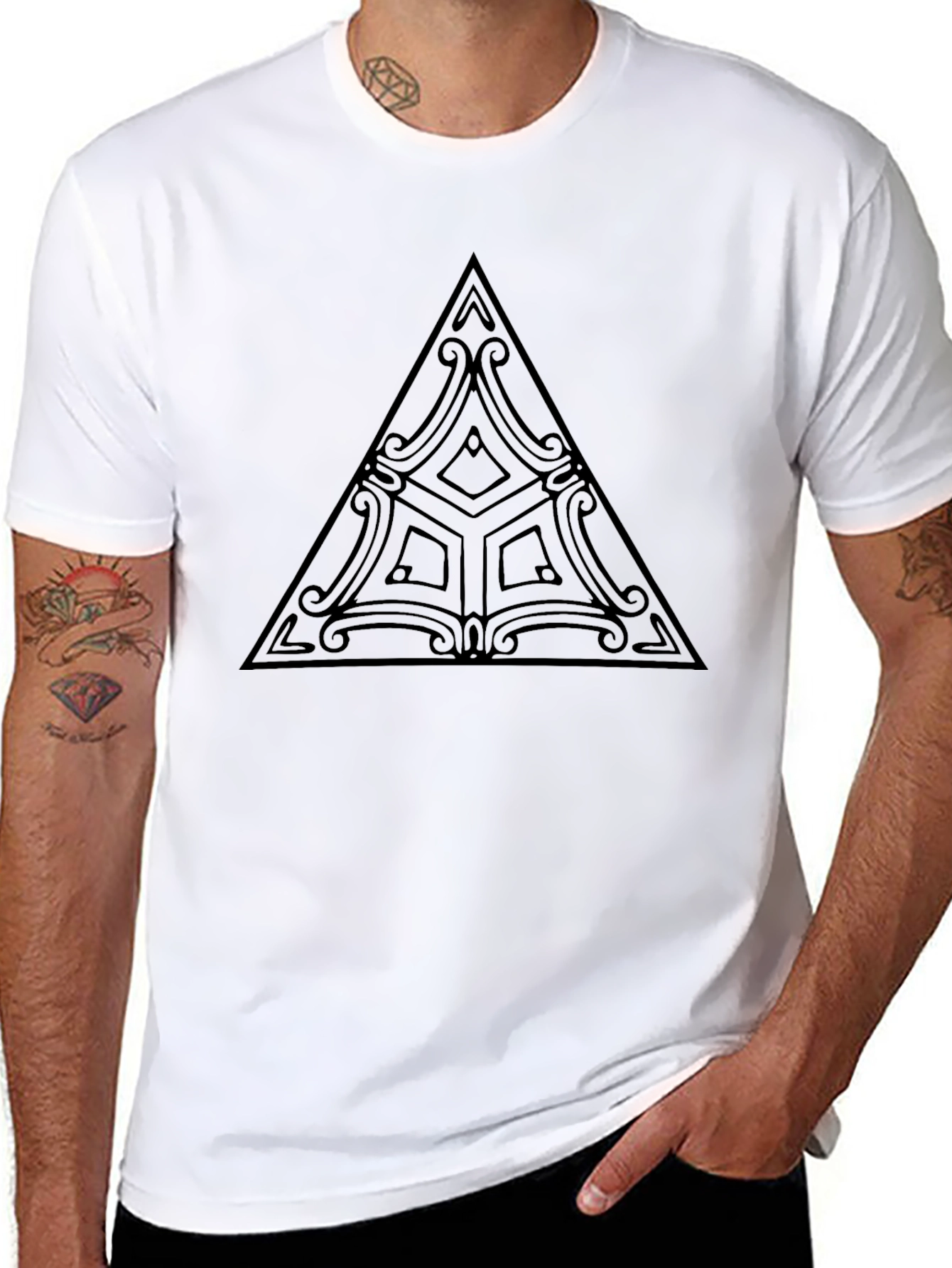 Geometric Triangle Graphic Black T-Shirt