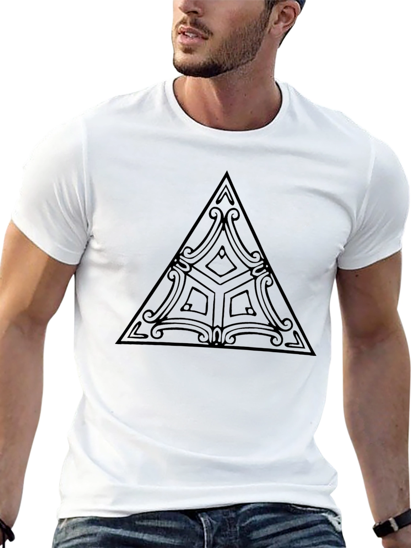 Geometric Triangle Graphic Black T-Shirt