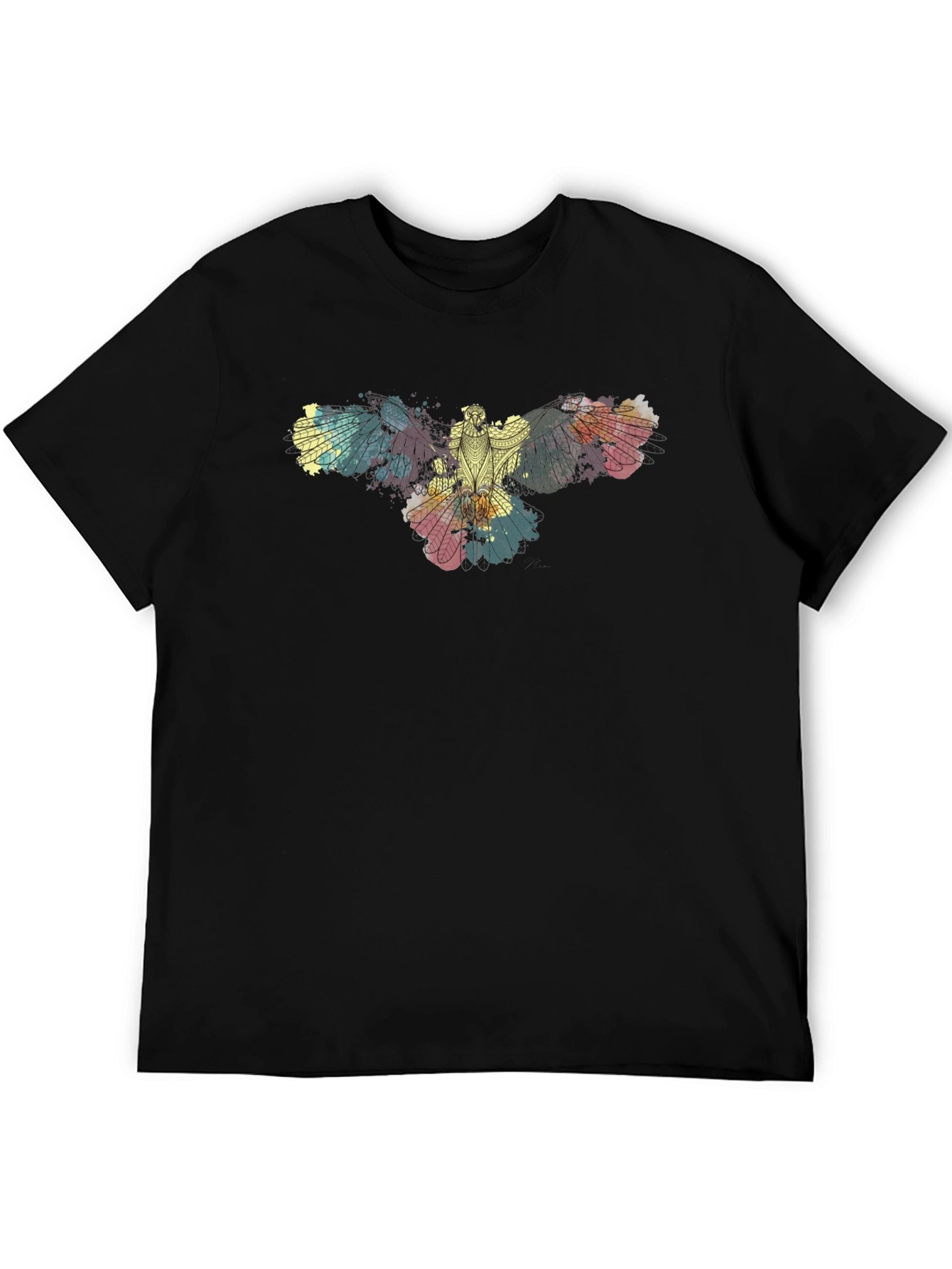 Abstract Bird Print Black T-Shirt