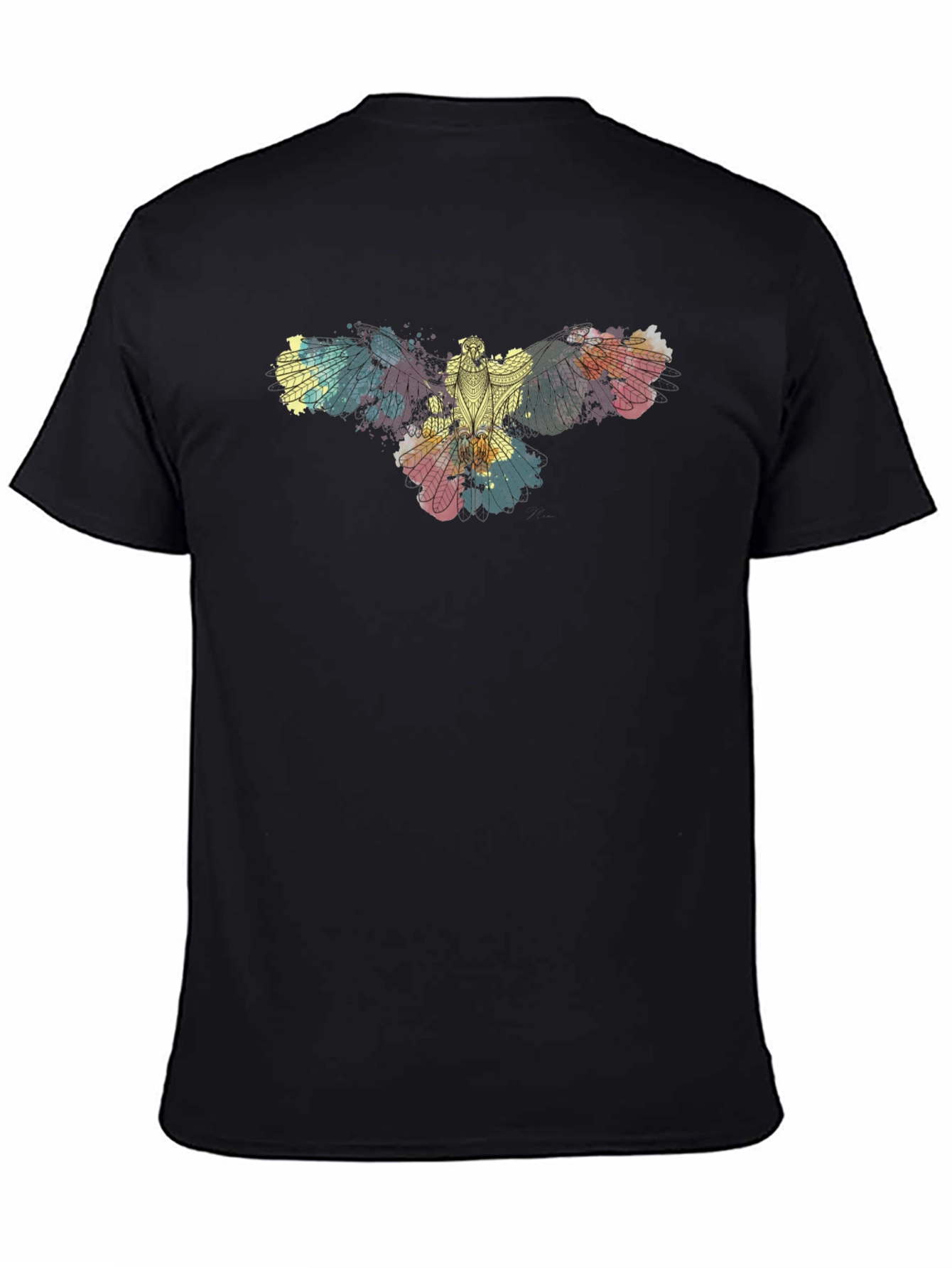 Abstract Bird Print Black T-Shirt