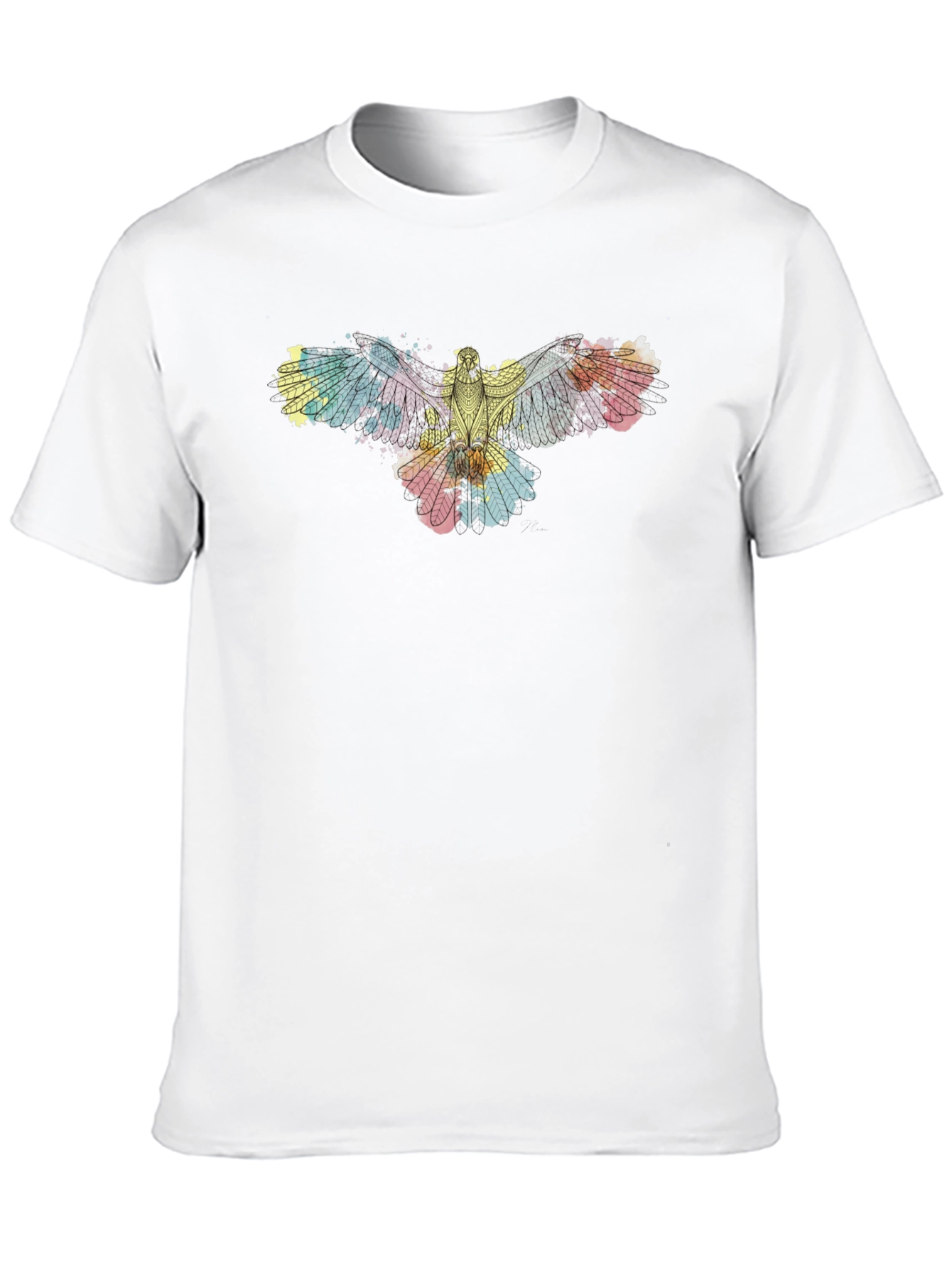 Abstract Bird Print Black T-Shirt