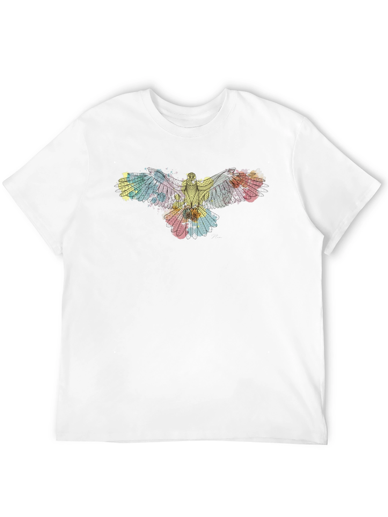 Abstract Bird Print Black T-Shirt