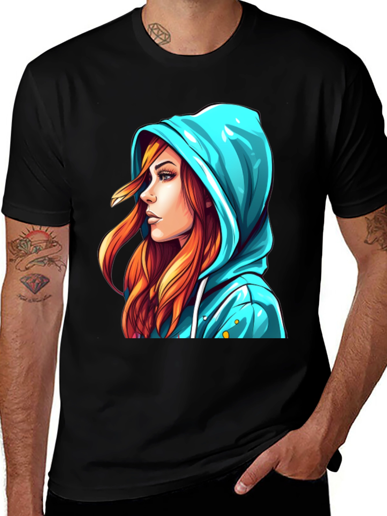 Stylish Graphic Tee - Girl in Hoodie