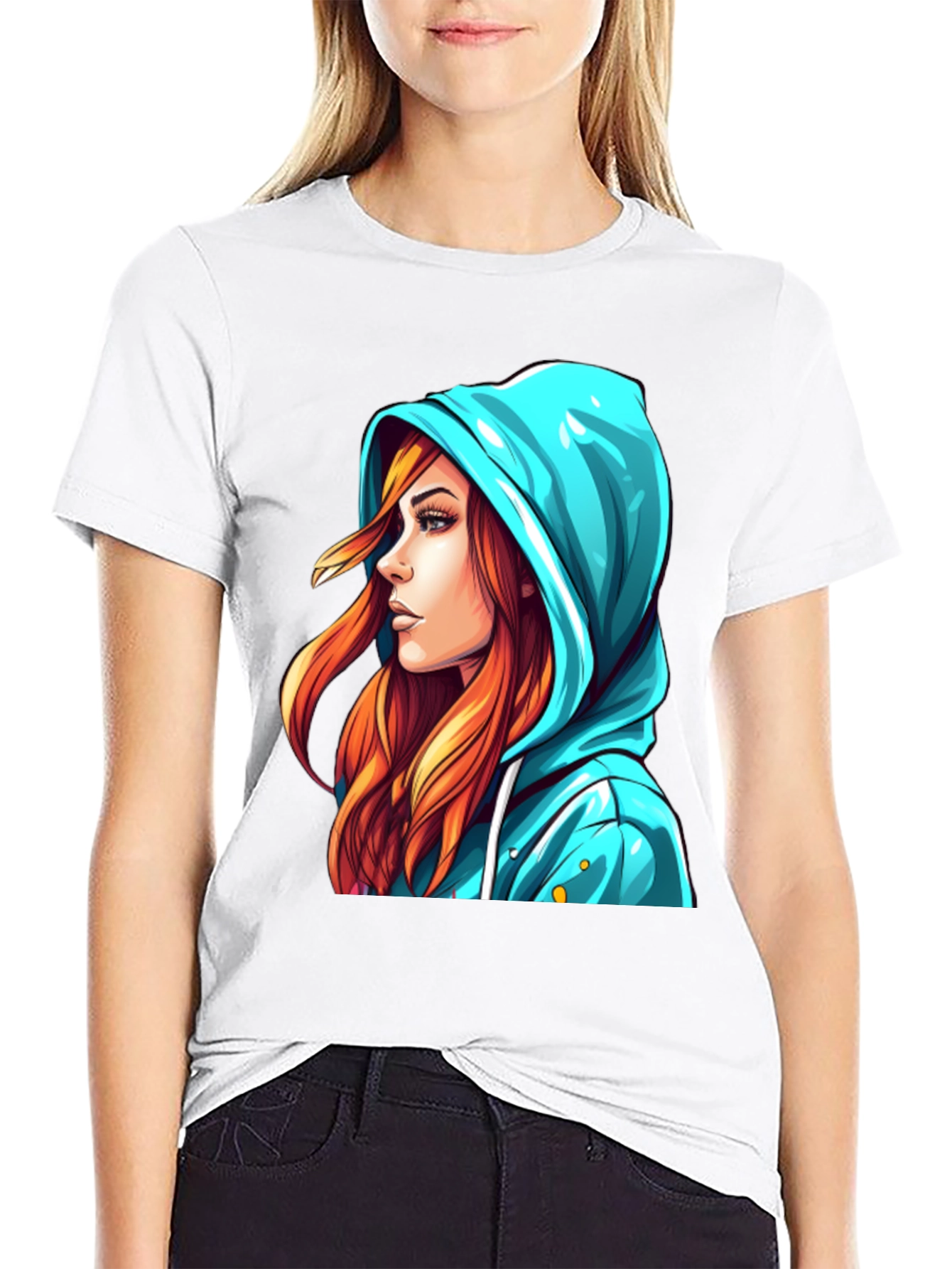 Stylish Graphic Tee - Girl in Hoodie