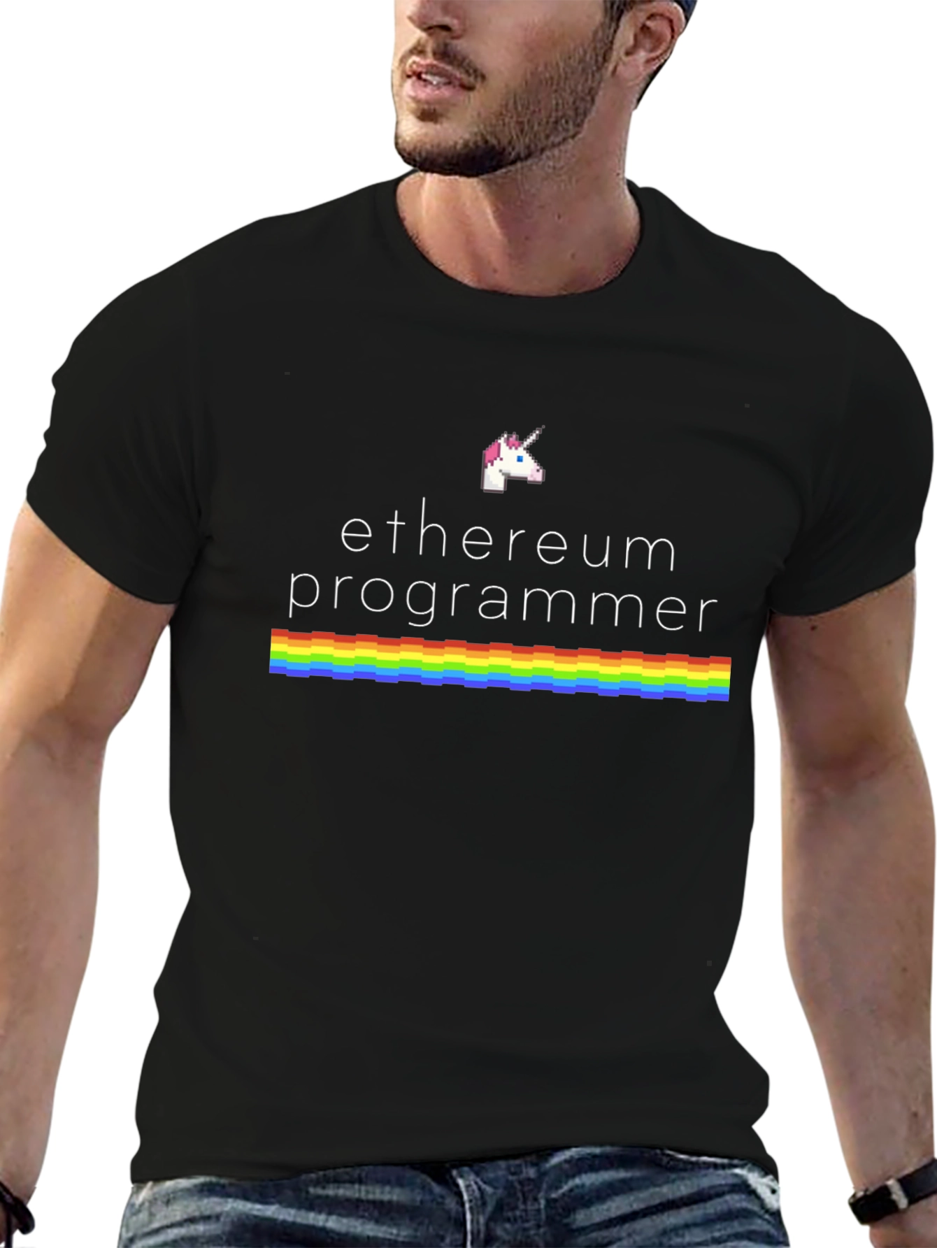 Ethereum Programmer Rainbow Unicorn Black T-Shirt