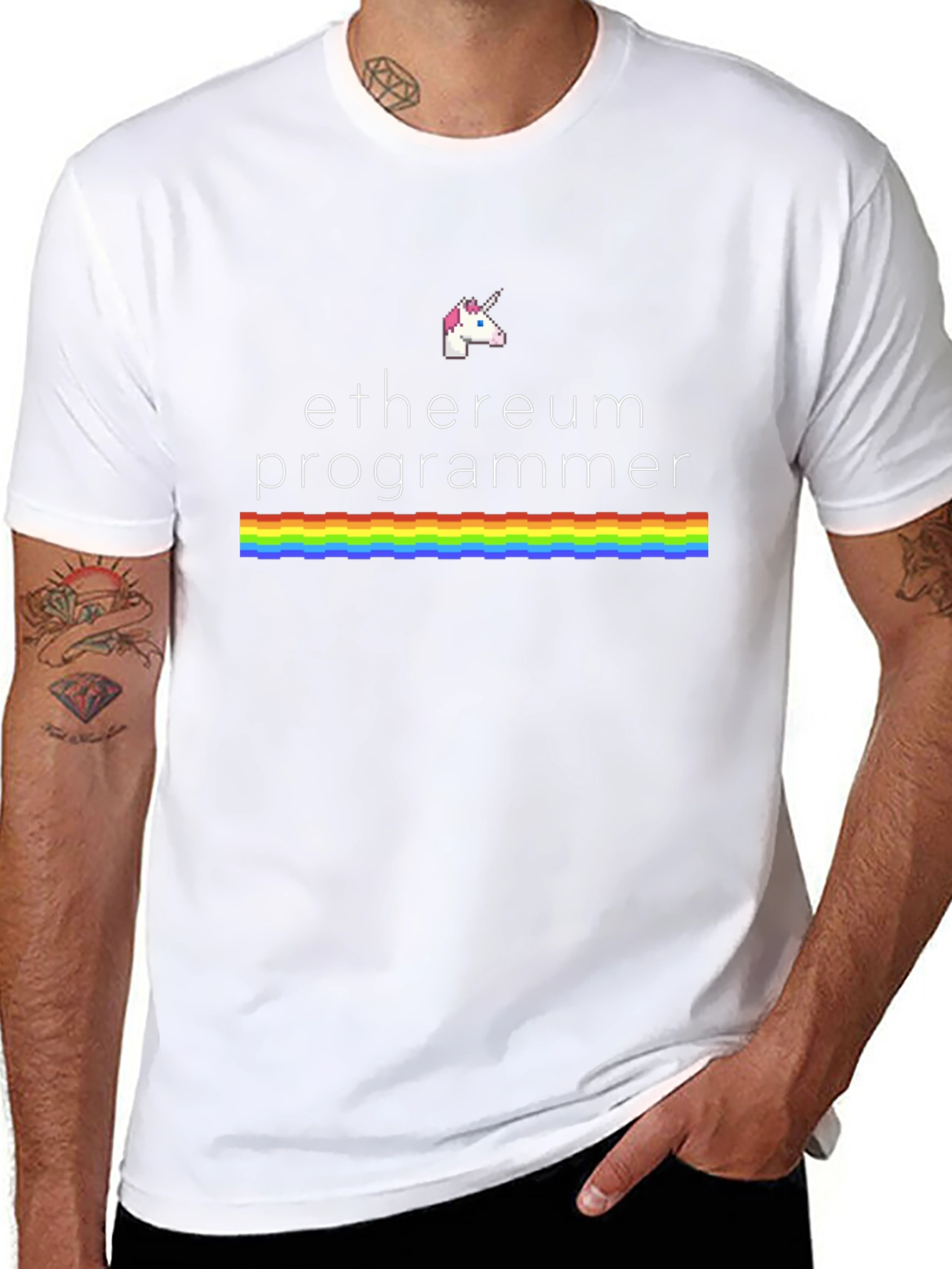 Ethereum Programmer Rainbow Unicorn Black T-Shirt