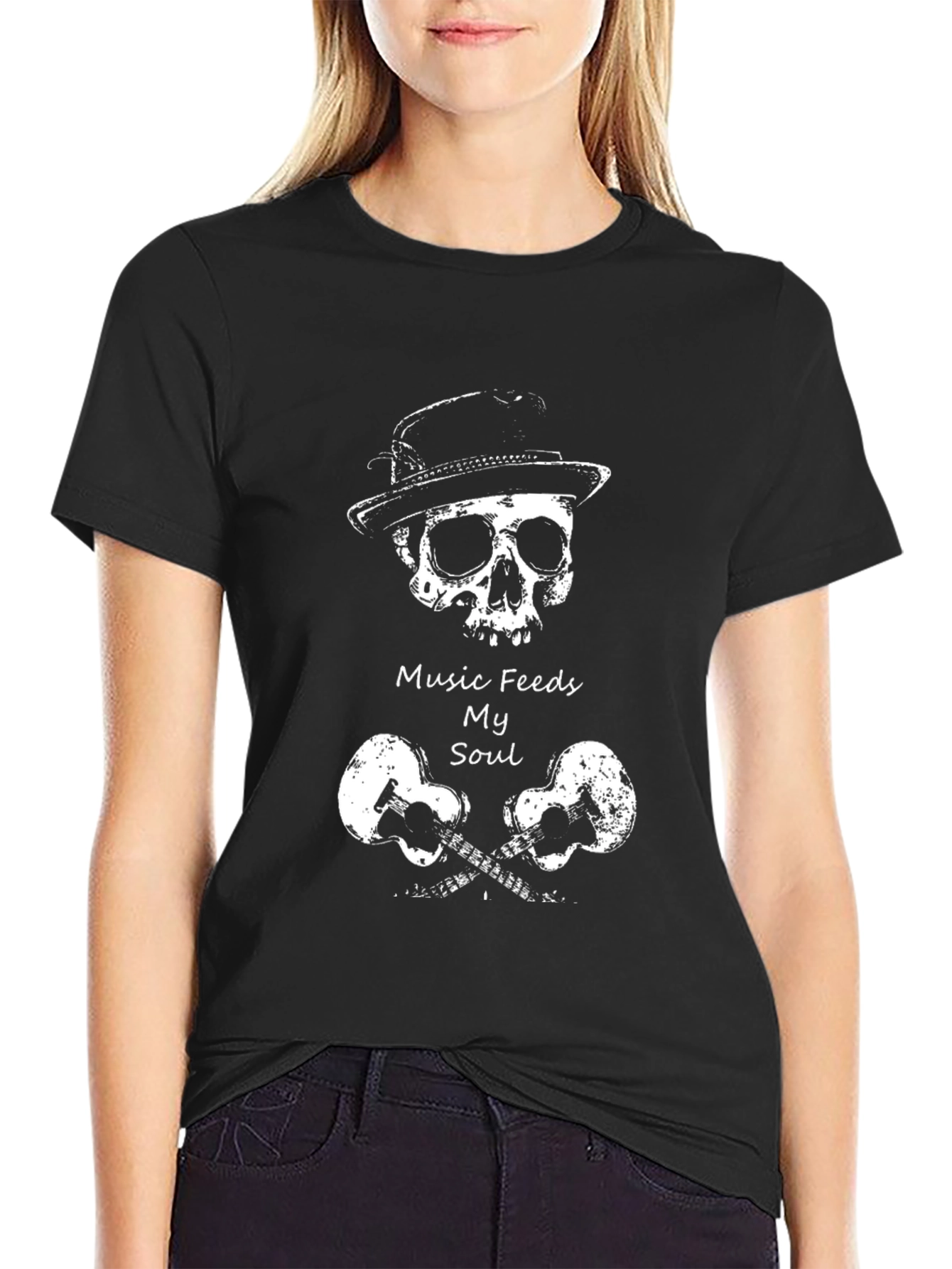 Music Feeds My Soul Skull & Guitars T-Shirt