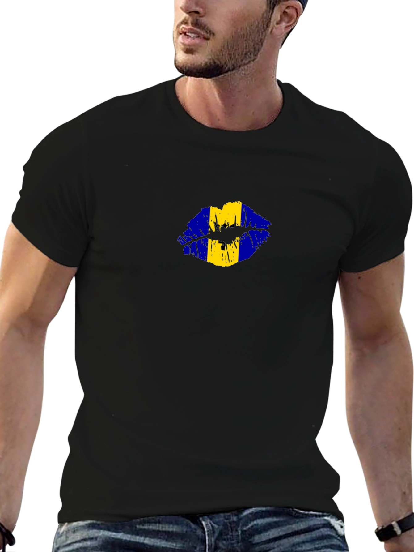 Barbados Flag Lips Black T-Shirt