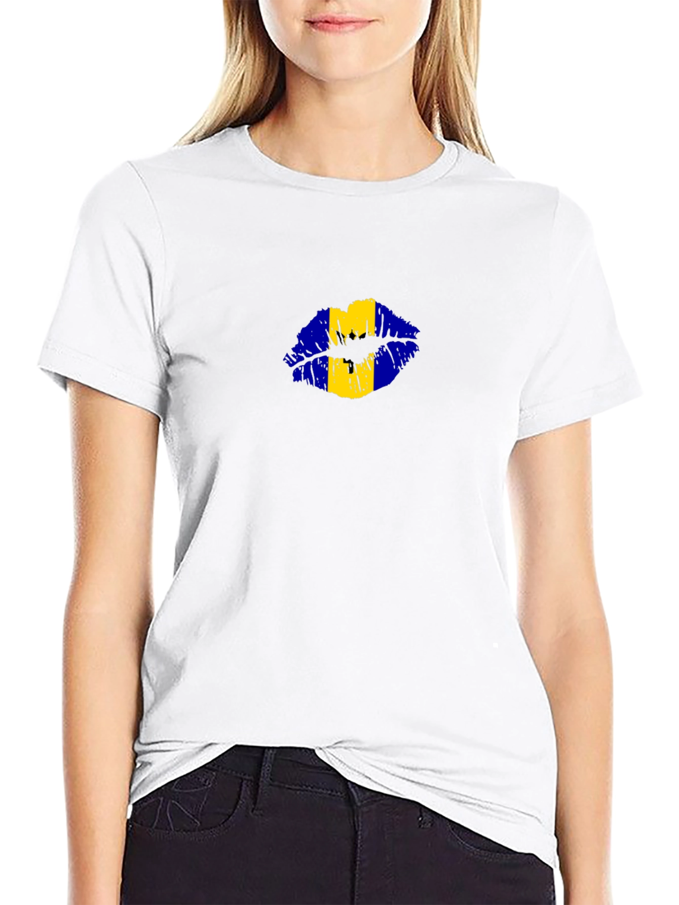 Barbados Flag Lips Black T-Shirt