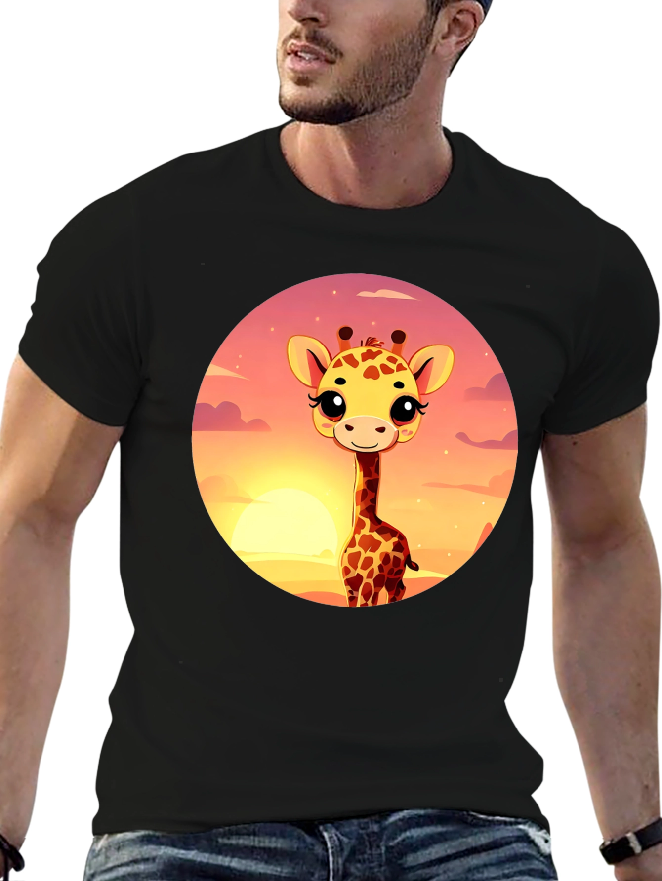 Cute Giraffe Sunset Graphic T-Shirt