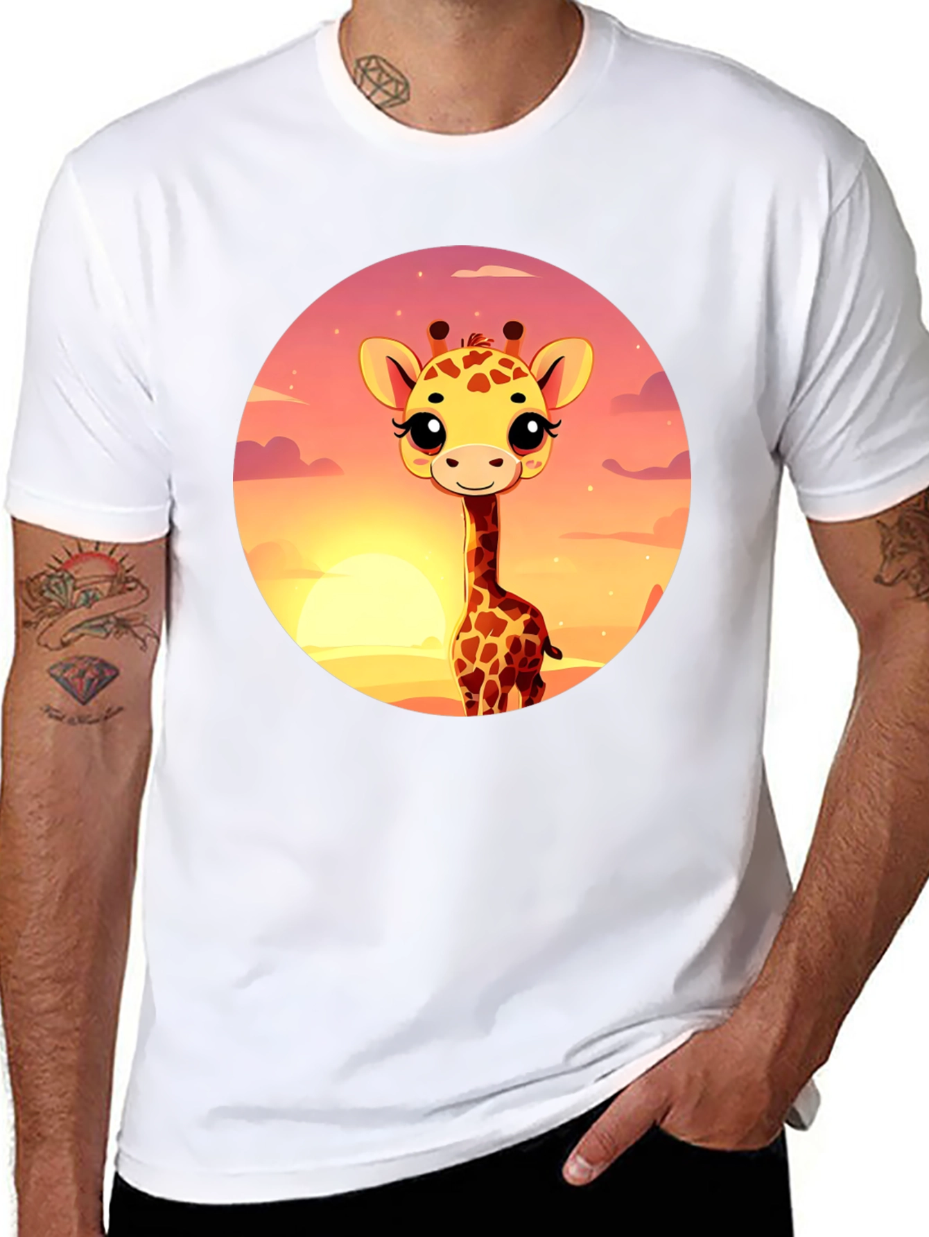 Cute Giraffe Sunset Graphic T-Shirt