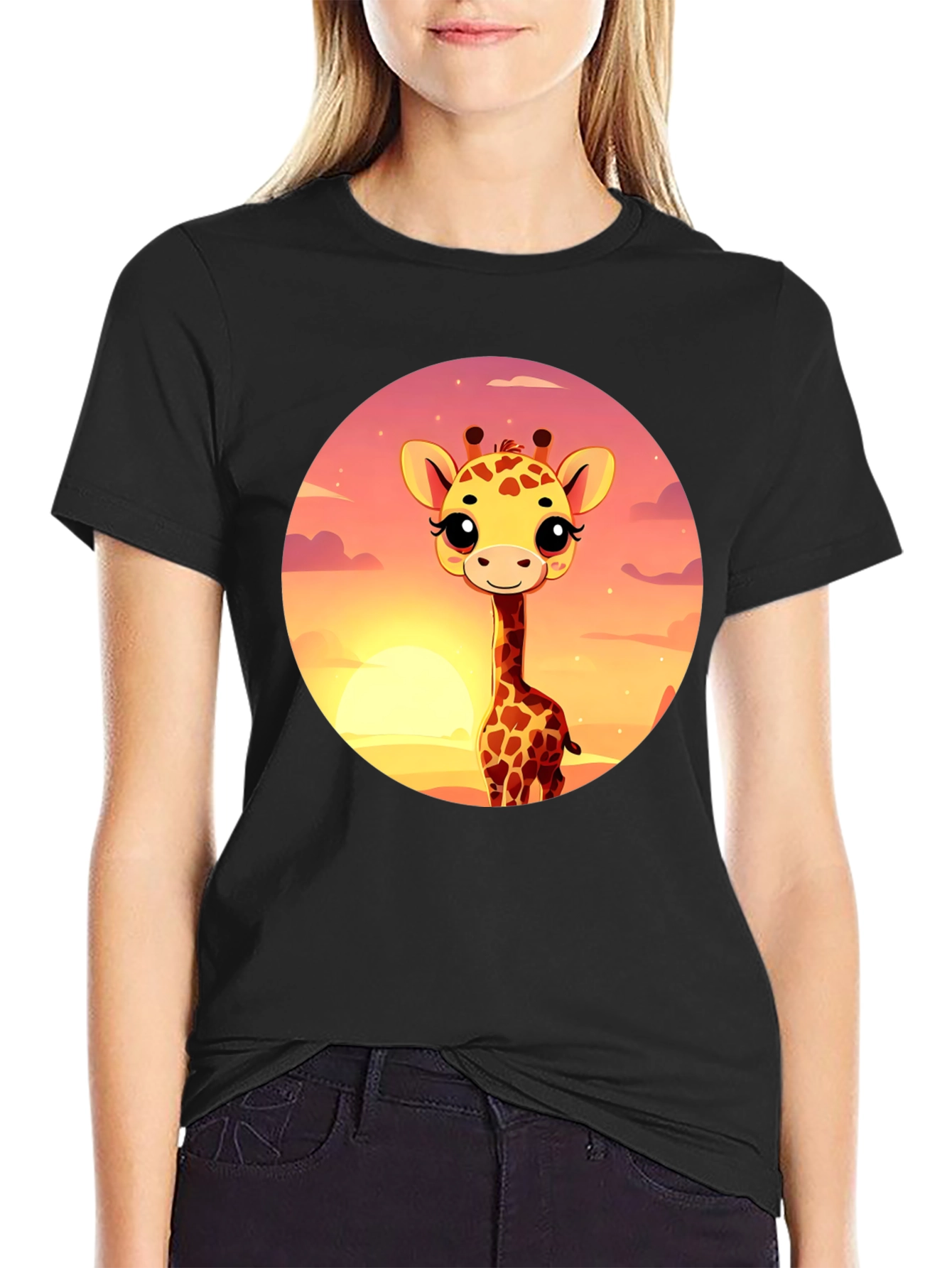 Cute Giraffe Sunset Graphic T-Shirt