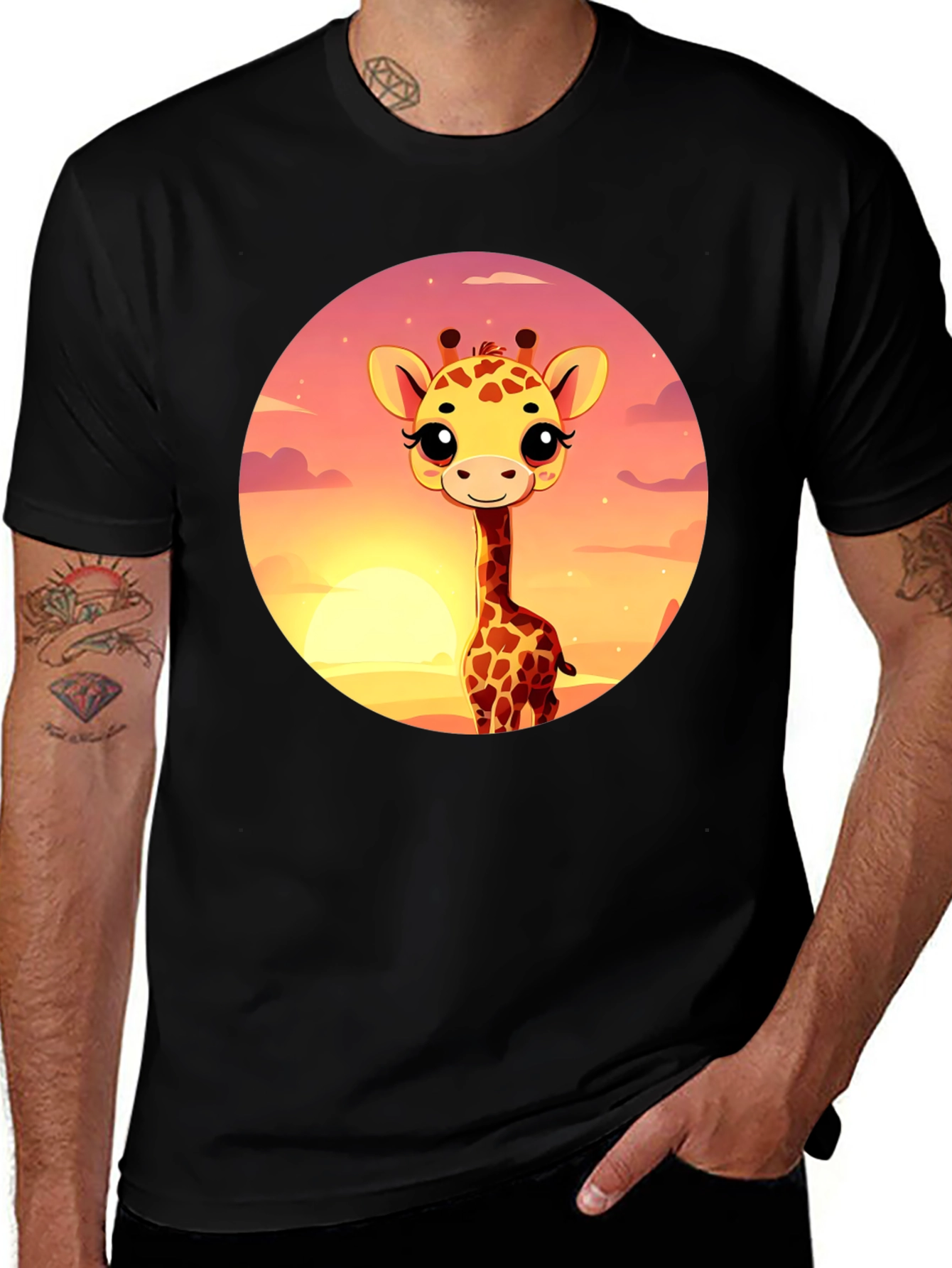 Cute Giraffe Sunset Graphic T-Shirt