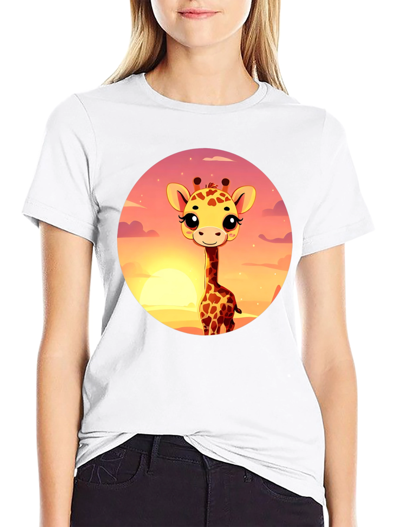 Cute Giraffe Sunset Graphic T-Shirt