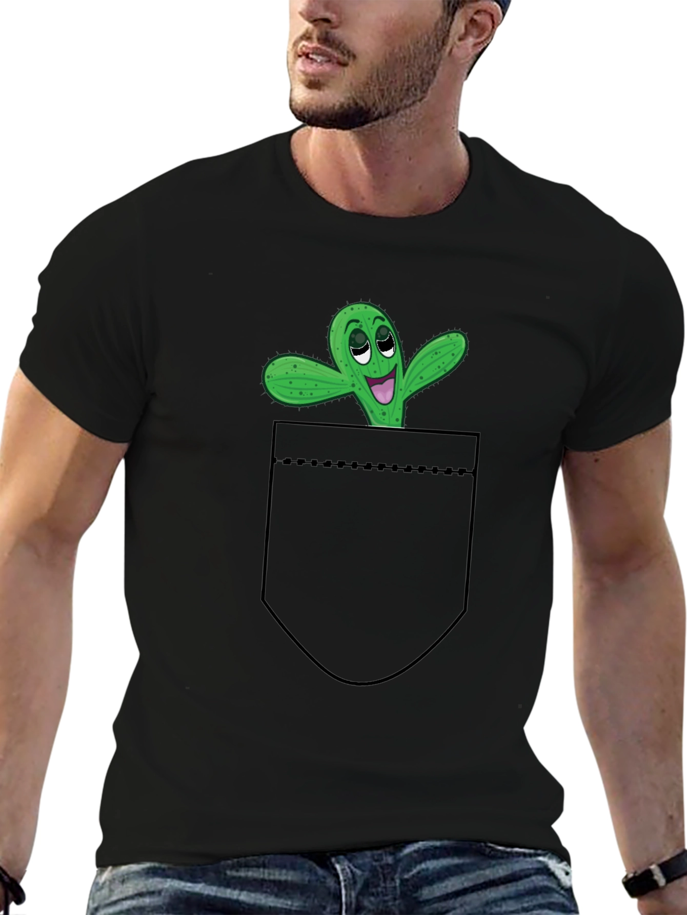 Funny Cactus Pocket T-Shirt - Novelty Graphic Tee