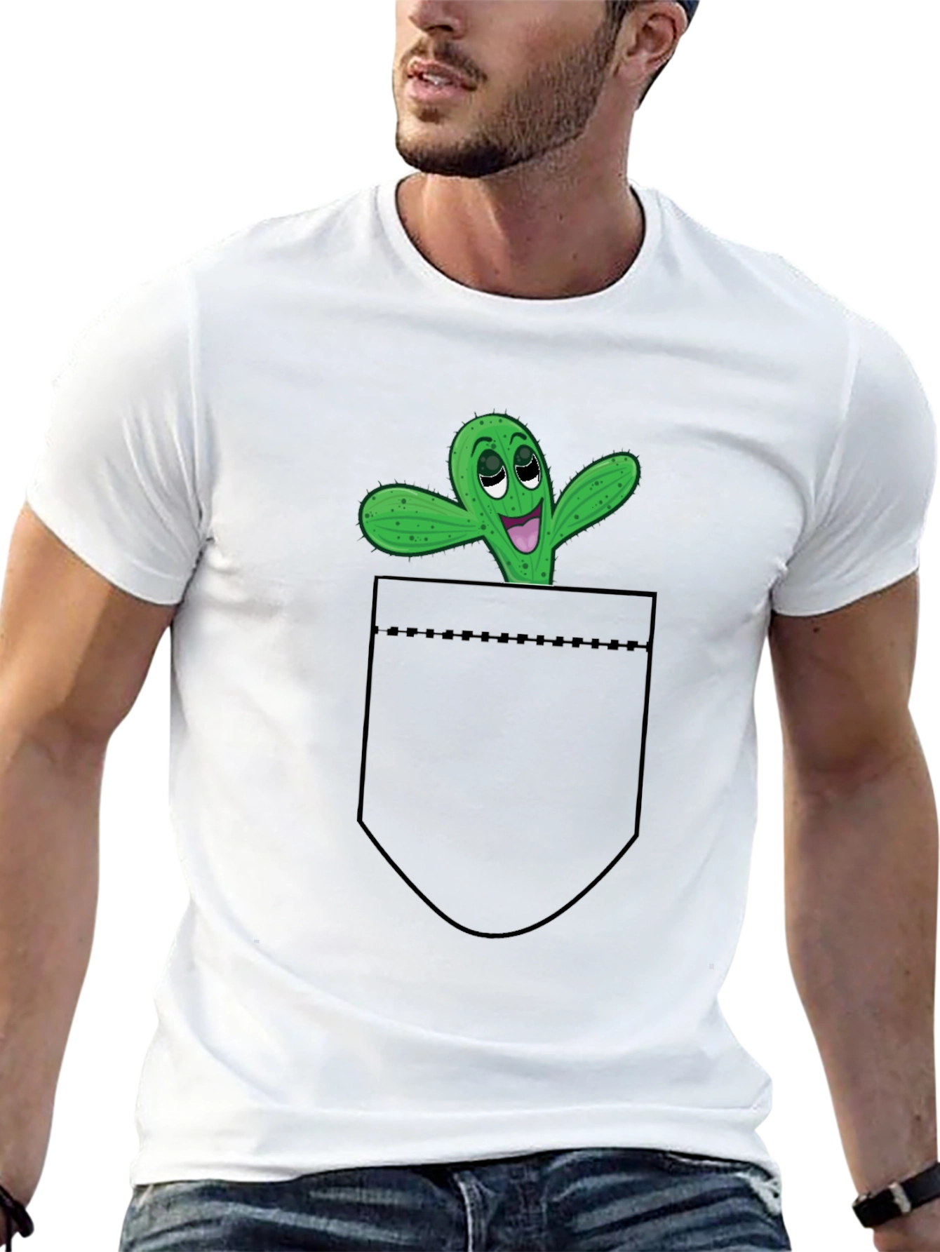 Funny Cactus Pocket T-Shirt - Novelty Graphic Tee