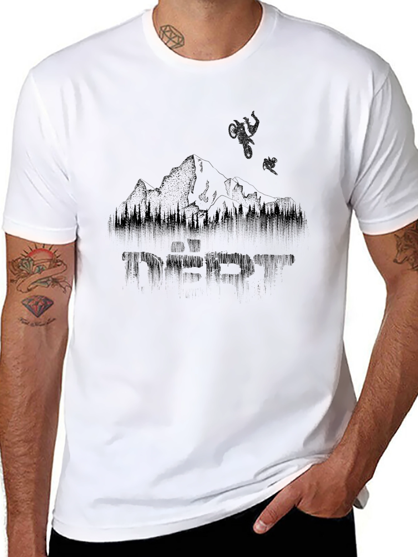 Dirt Bike Mountain Graphic Tee - Black Cotton Shirt