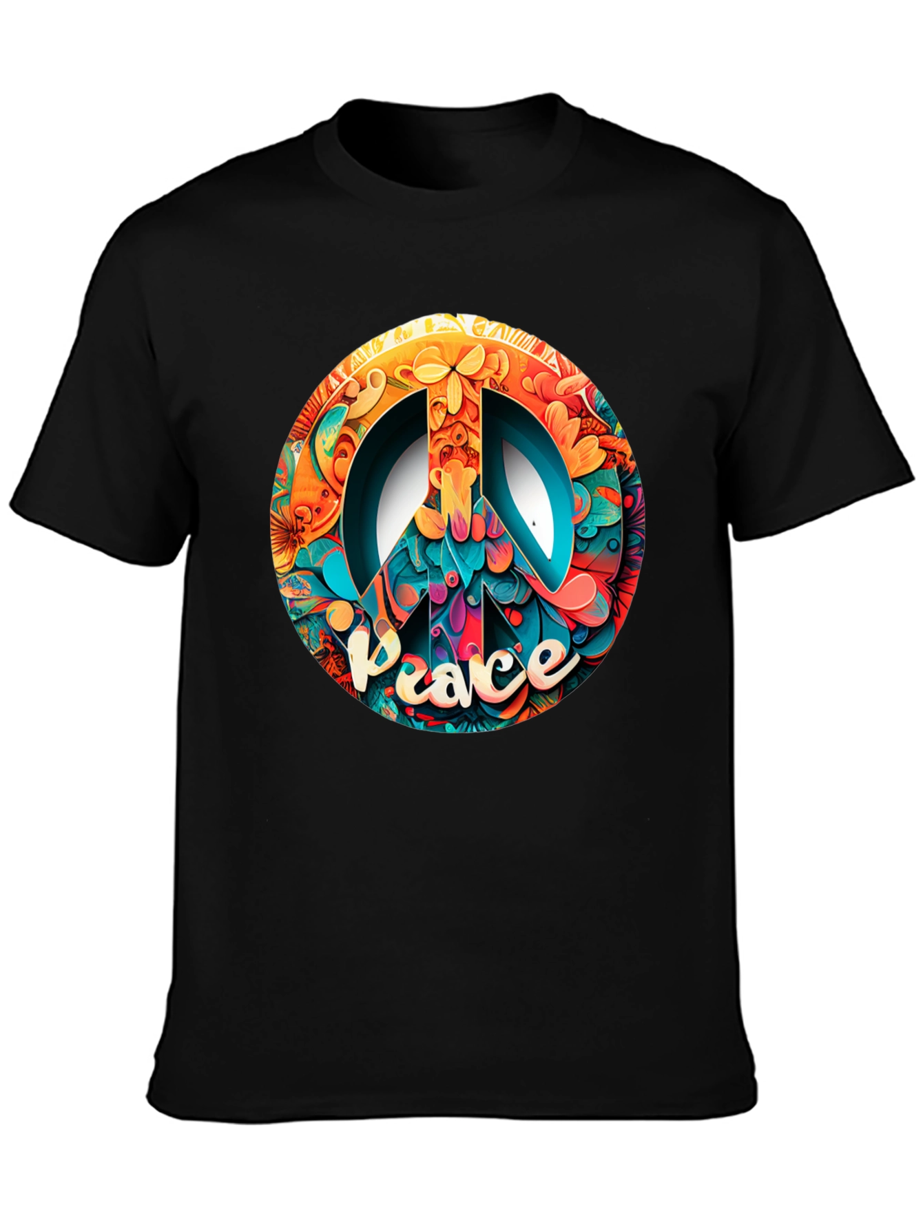 Peace Sign Graphic Black T-Shirt