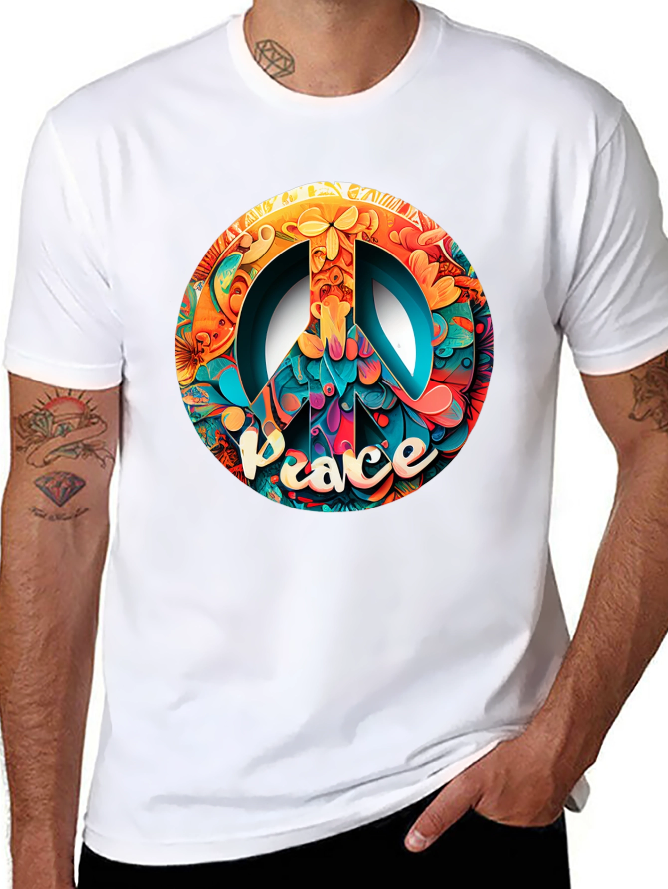 Peace Sign Graphic Black T-Shirt